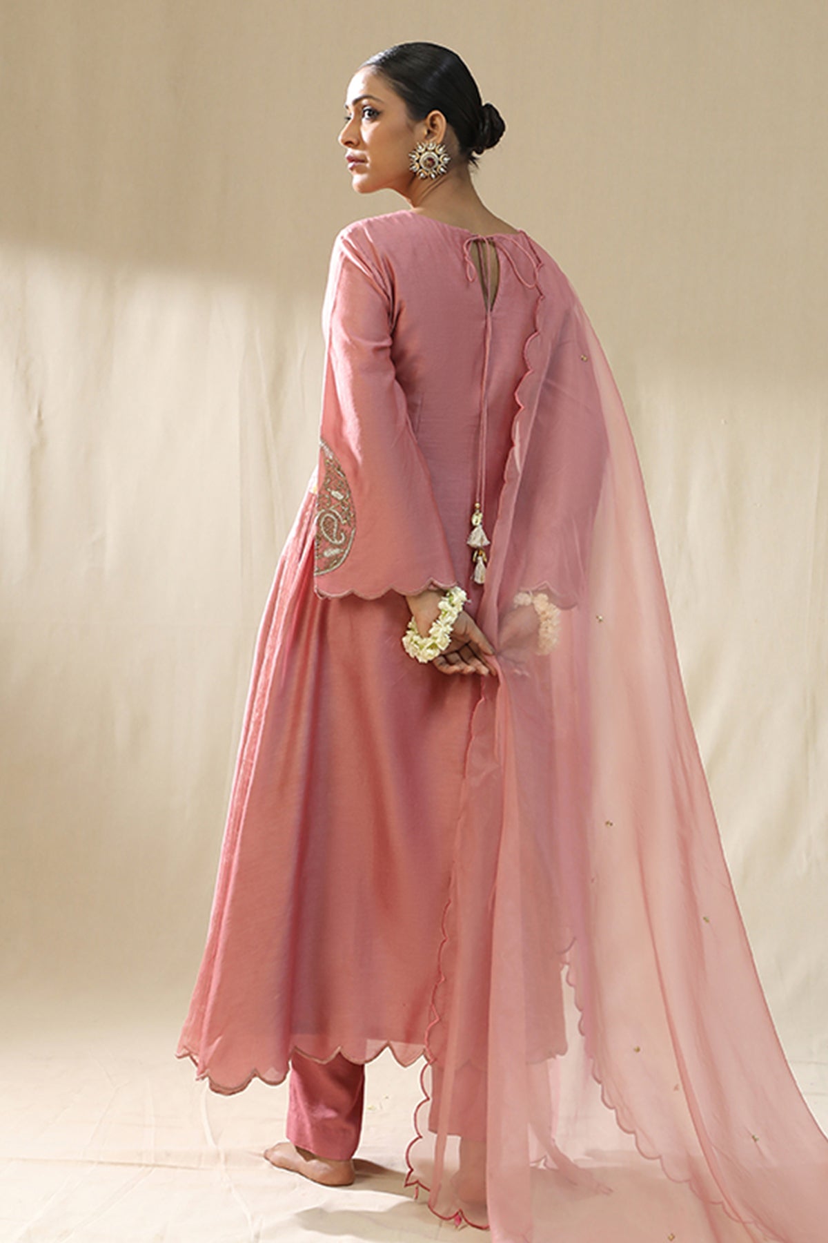 Pink Resham A-Line Kurta Set