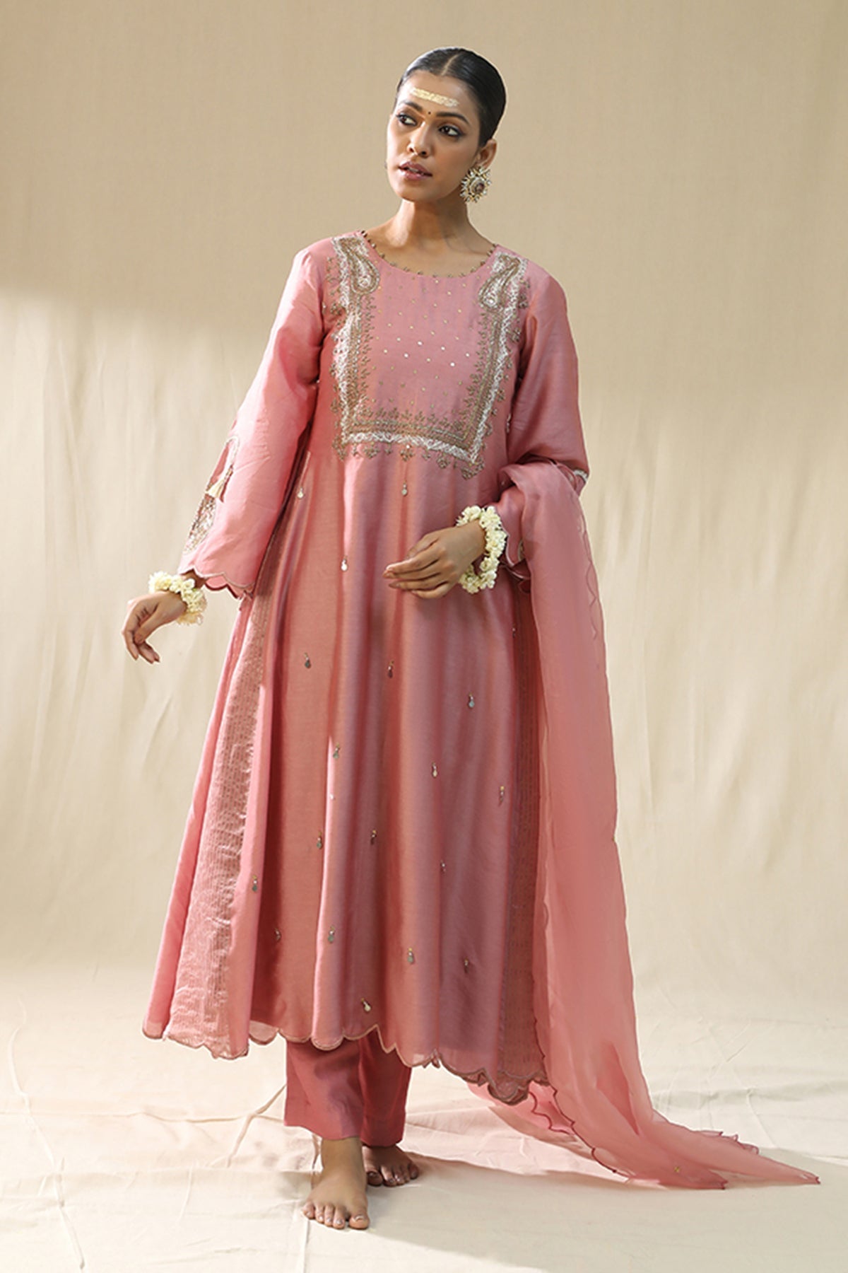 Buy Pink Resham A-Line Kurta Set by Arpita Sulakshana for women online at ScrollnShops