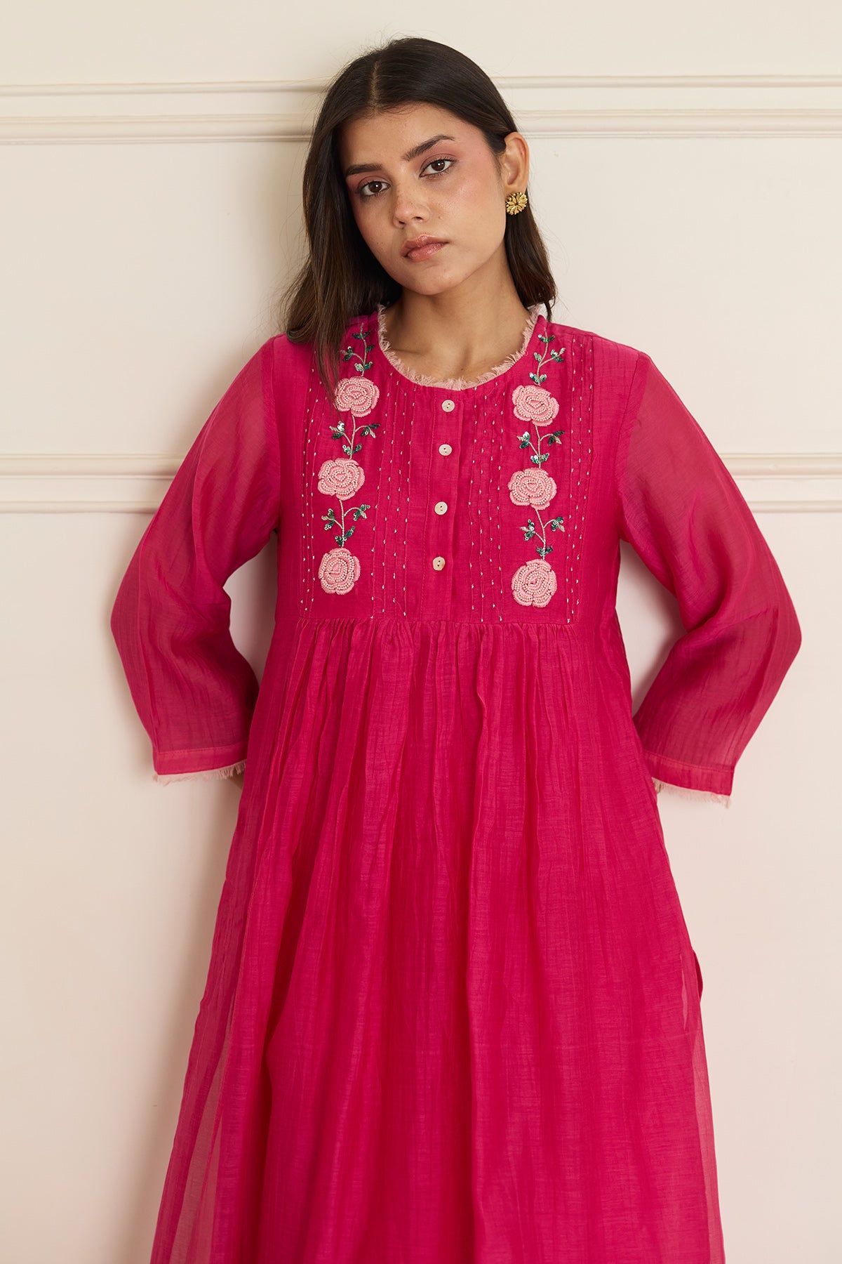Pink Resham Chanderi Kurta Set
