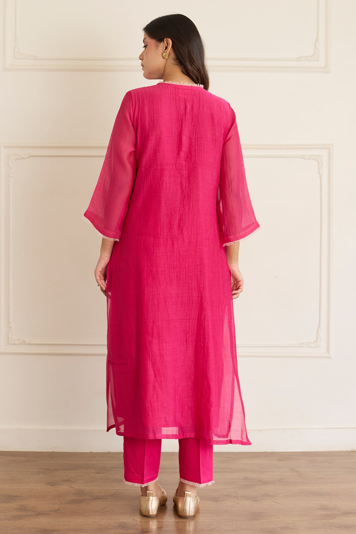 Pink Resham Chanderi Kurta Set