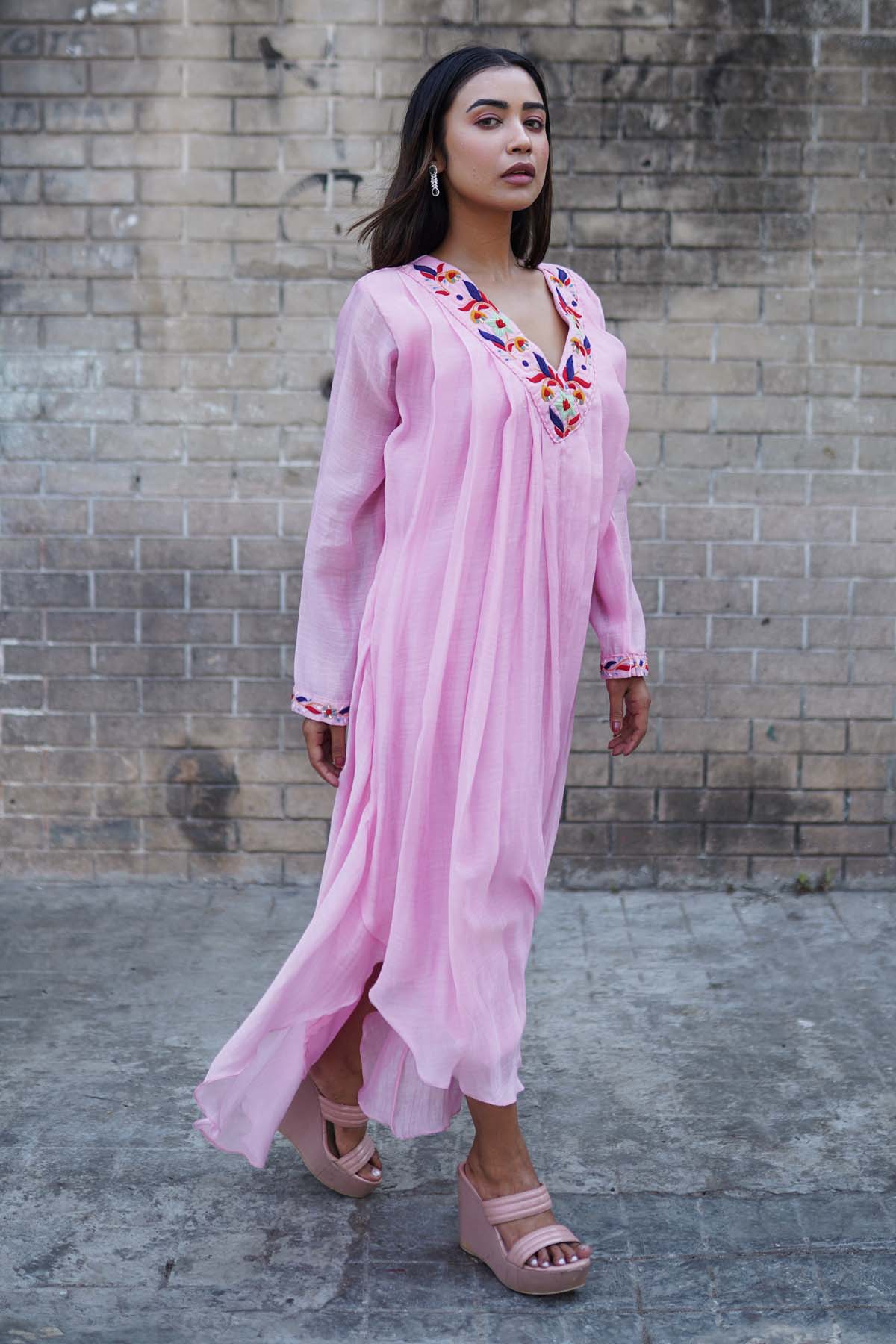 Buy Anamika Khandelwal Pink Resham Embroidered Dress