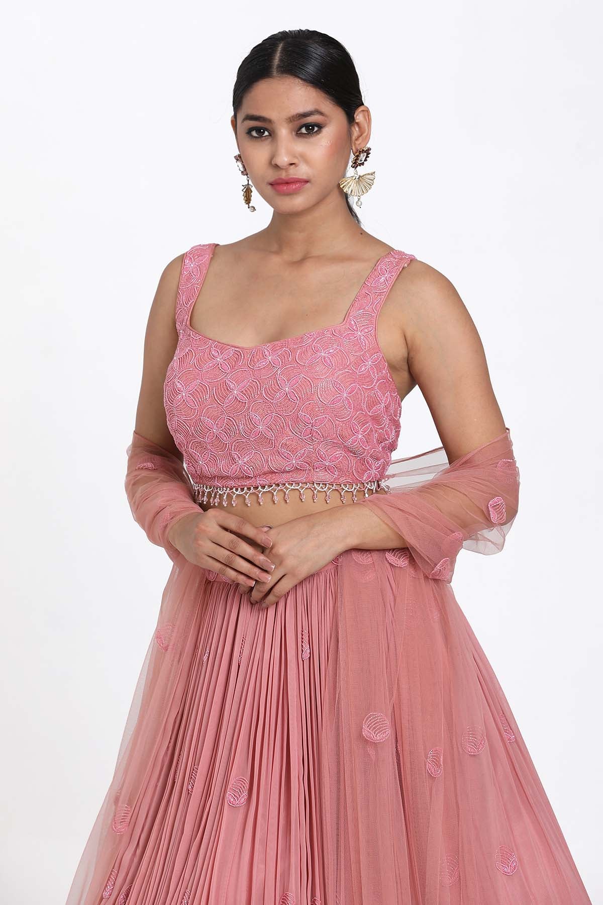 Pink Resham Work Lehenga Set