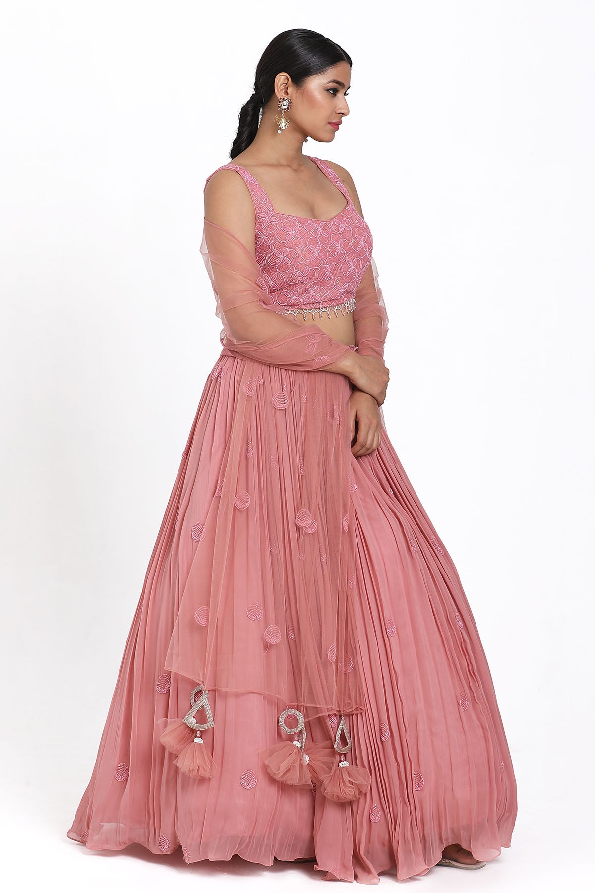 Pink Resham Work Lehenga Set