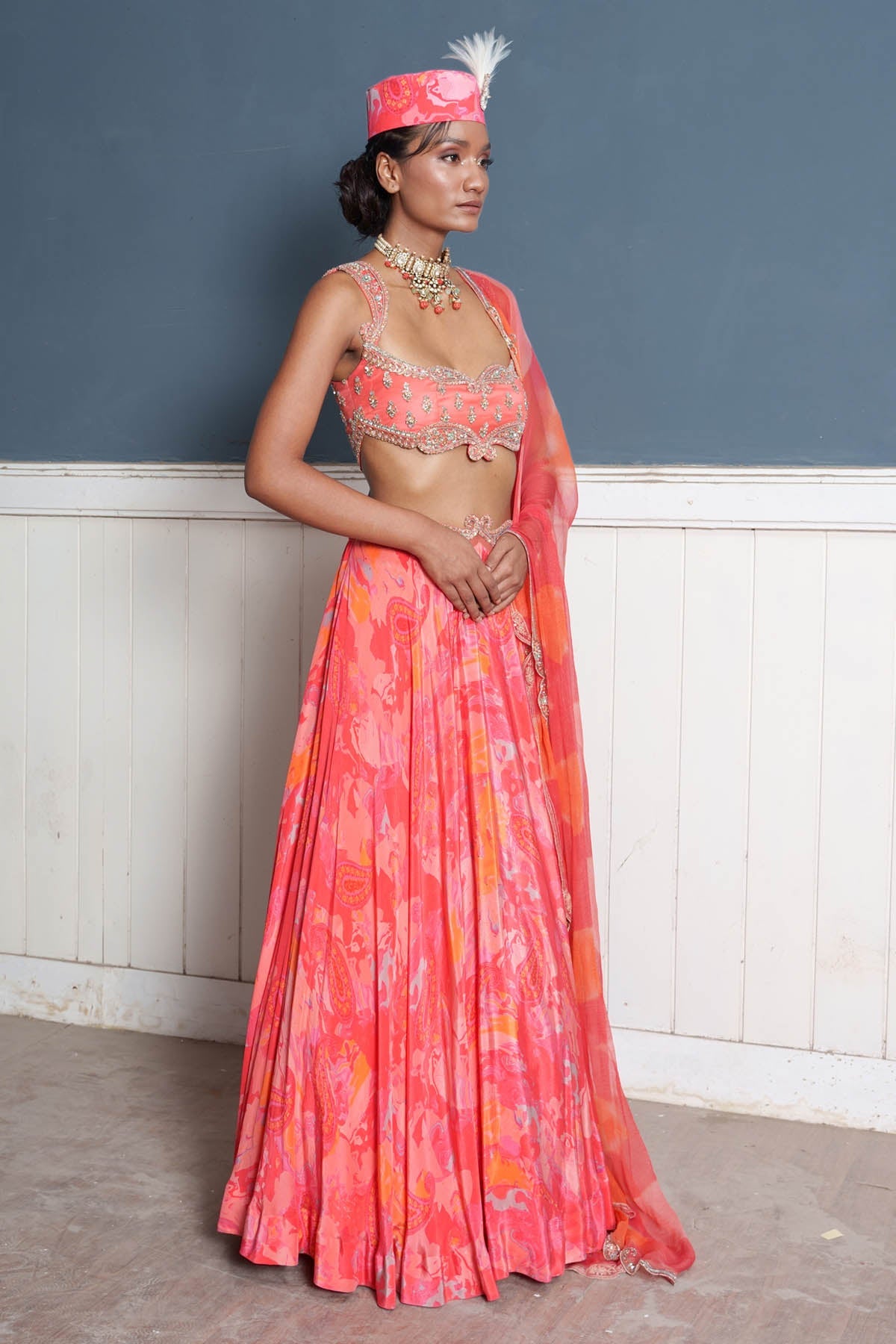 Seharre Pink Rose Printed Lehenga Set for women online at ScrollnShops