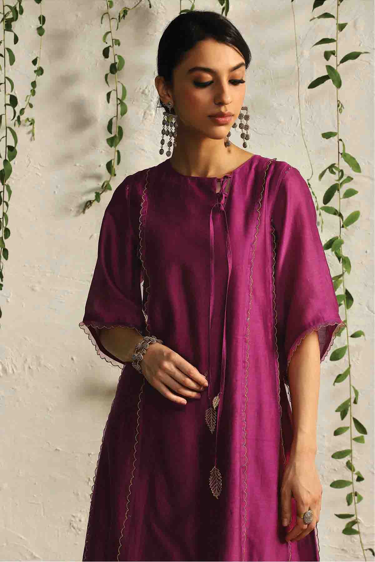 Pink Round Neck Short Kurta Set