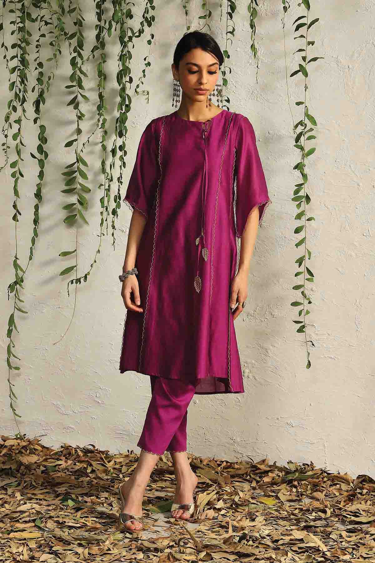 Pink Round Neck Short Kurta Set