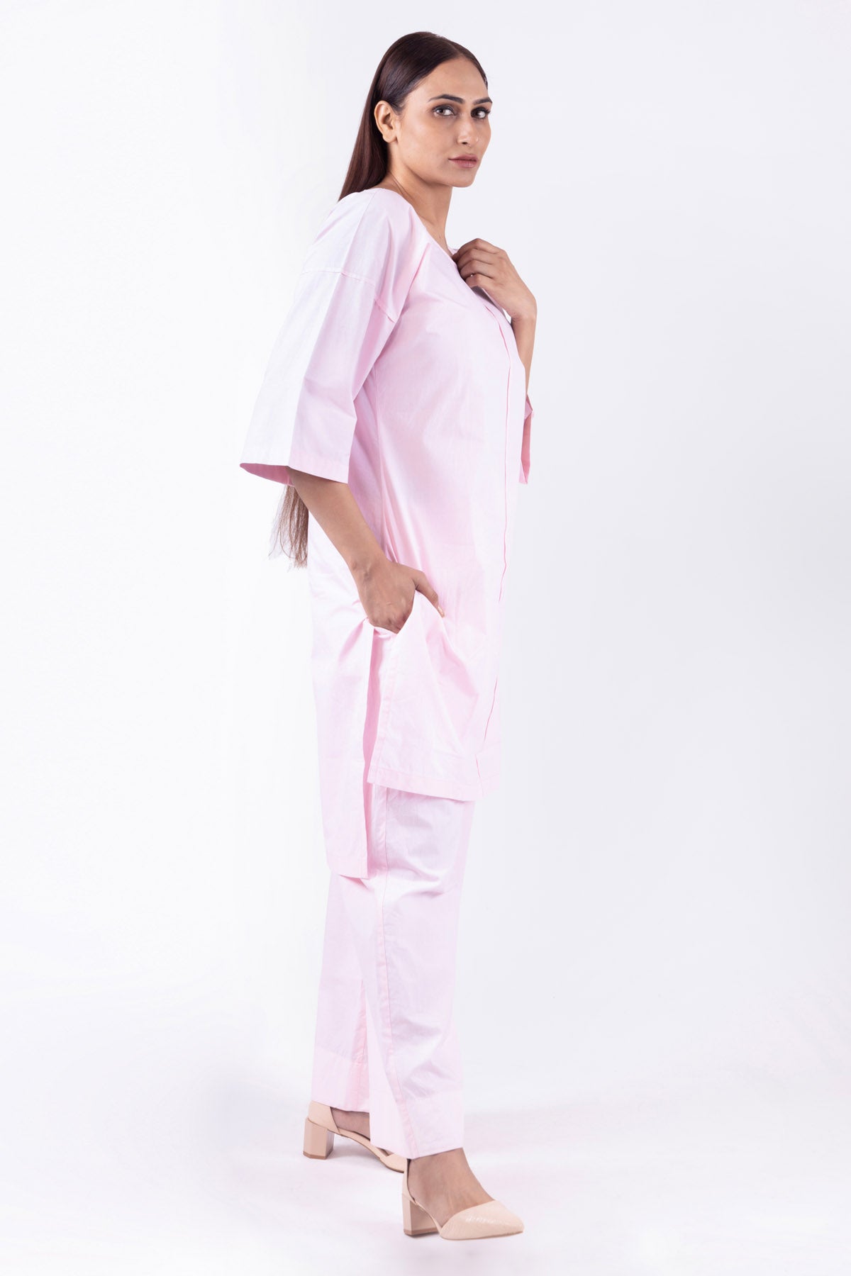 Pink Round Neck Top & Pants