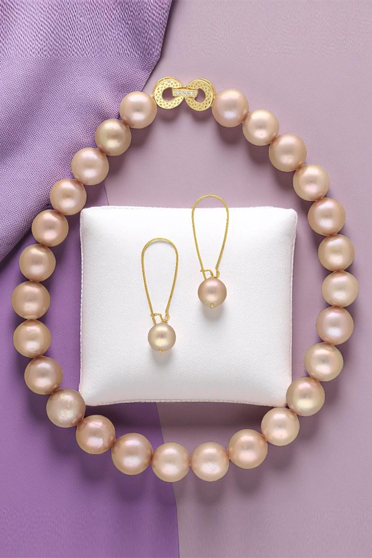 Pink Round Pearl Necklace Set