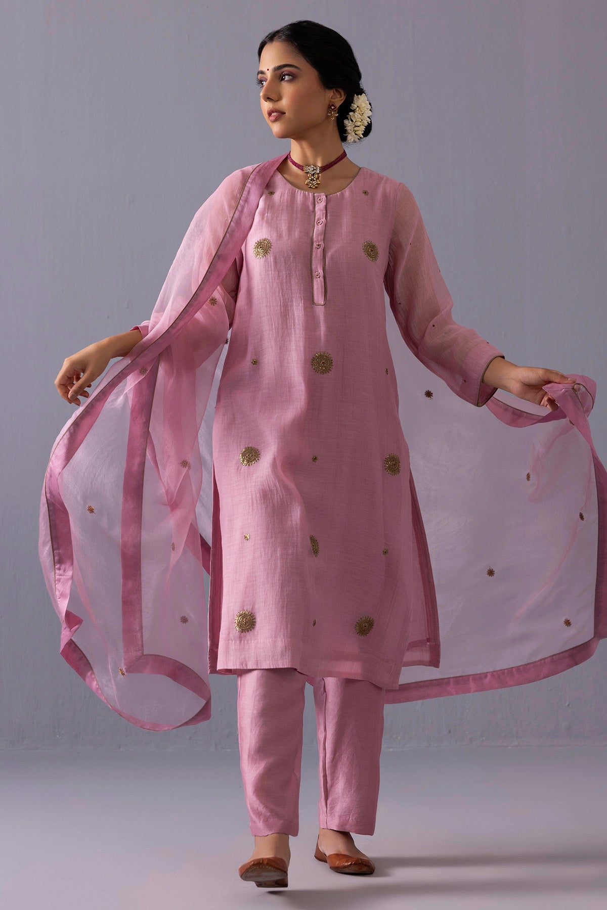 Pink Round Sequins Kurta Set