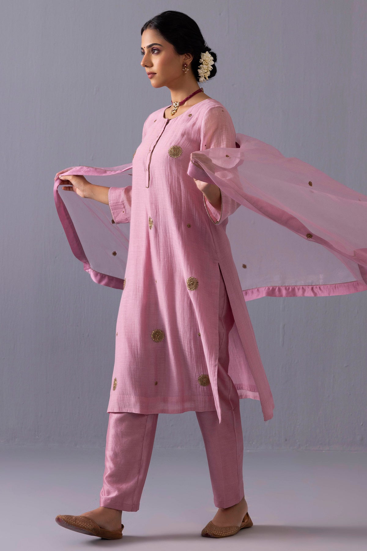 Pink Round Sequins Kurta Set