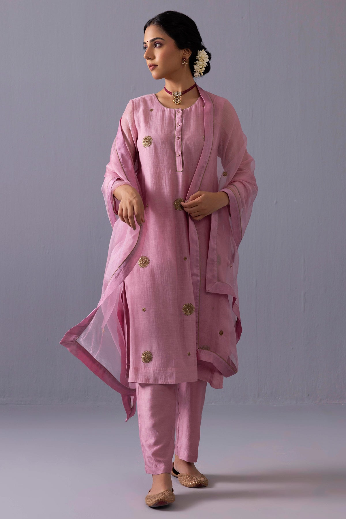 Buy Pink Round Sequins Kurta Set for women online available at ScrollnShops