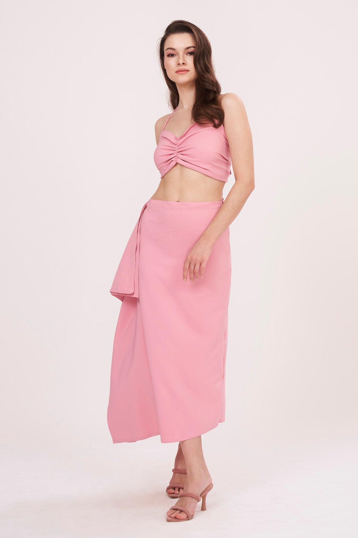 Buy Designer Pink Ruched Top & Skirt Set for Women Online