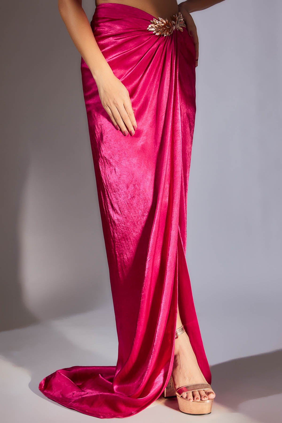 Pink Ruffle Top & Drape Skirt