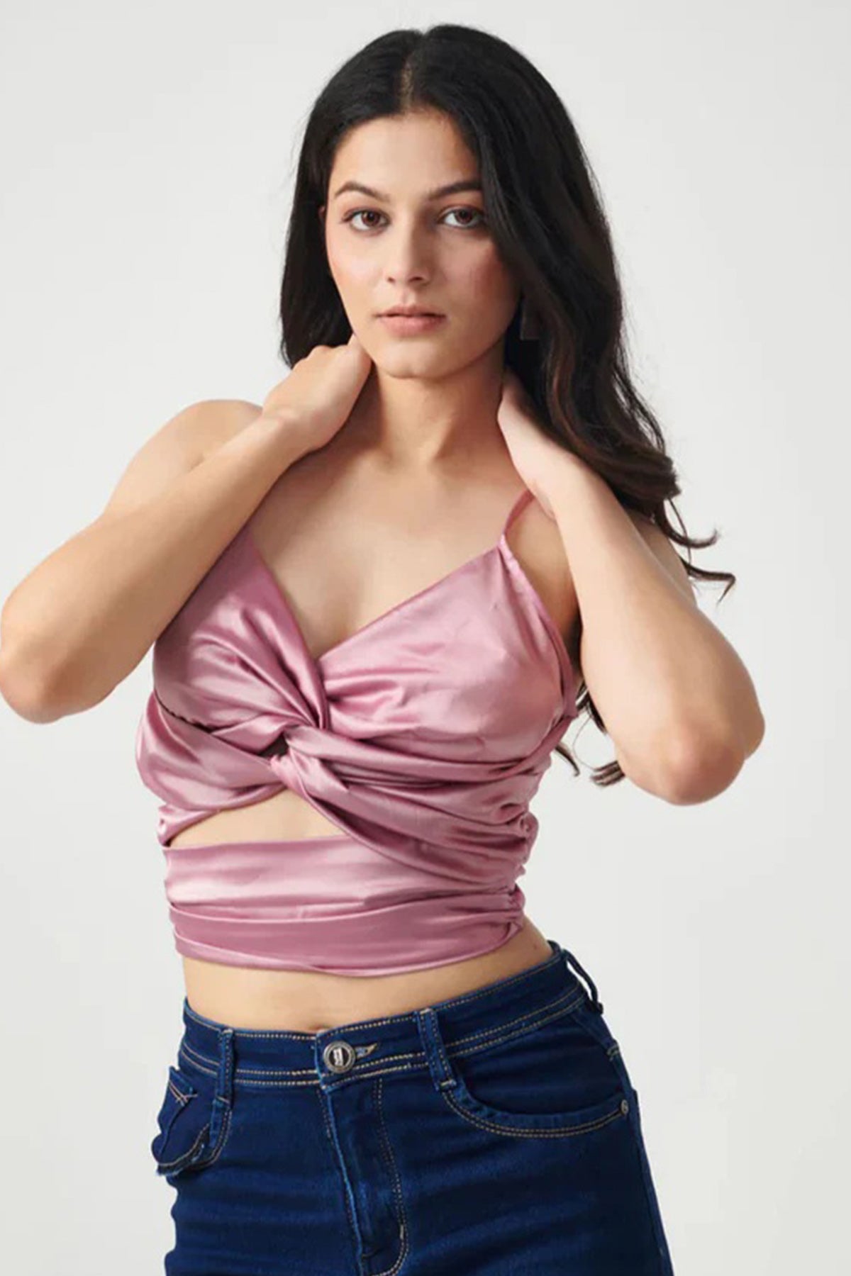 Pink Satin Back Lace Tie Top