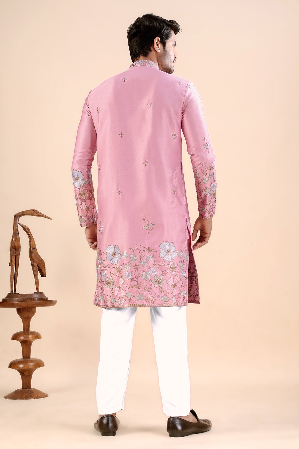 Pink Satin Embroidered Kurta