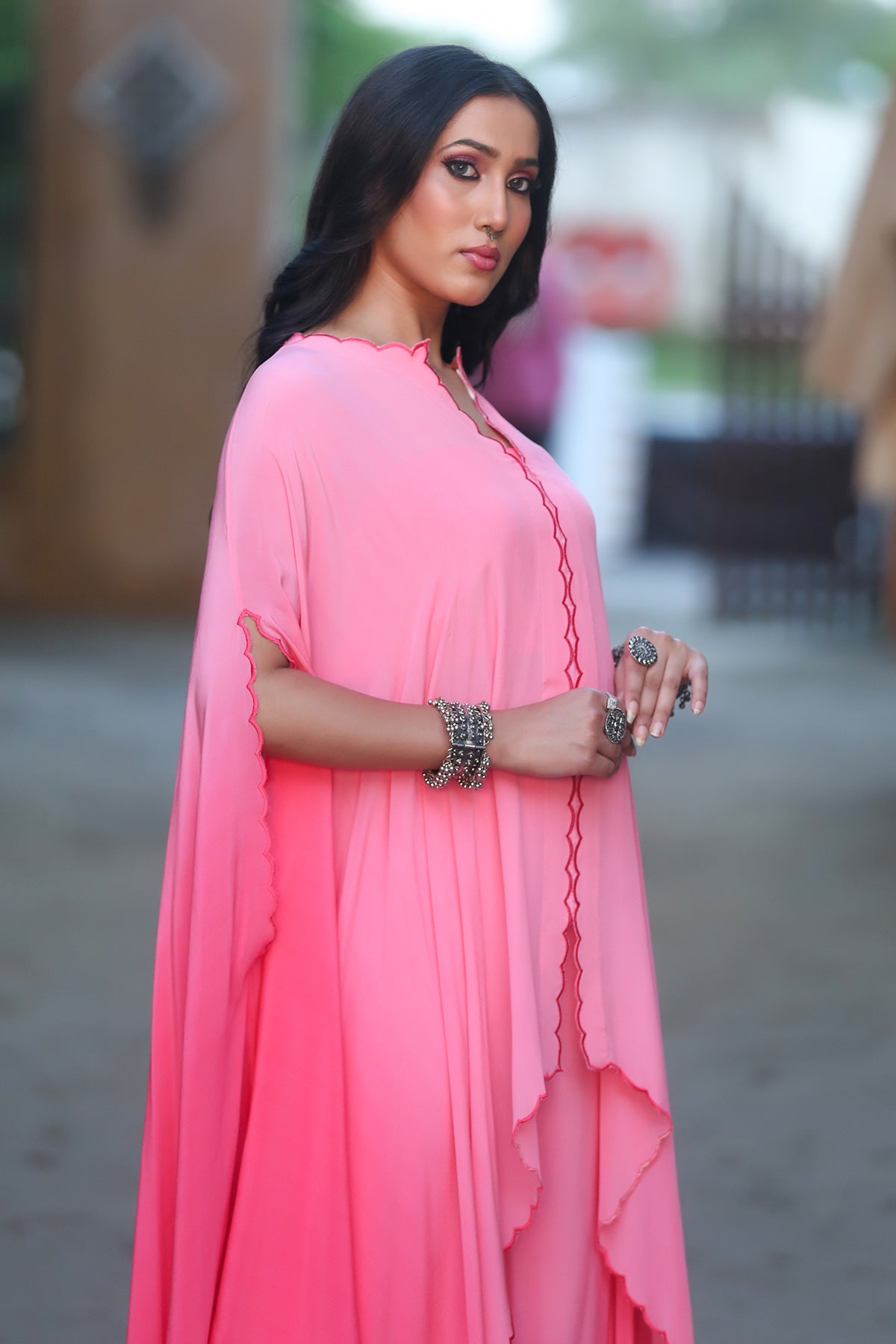 Pink Scalloped Kaftan & Palazzo
