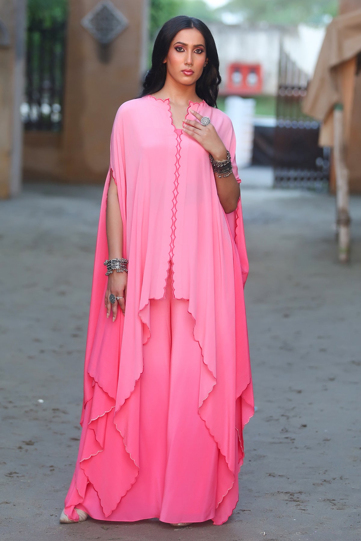 Pink Scalloped Kaftan & Palazzo