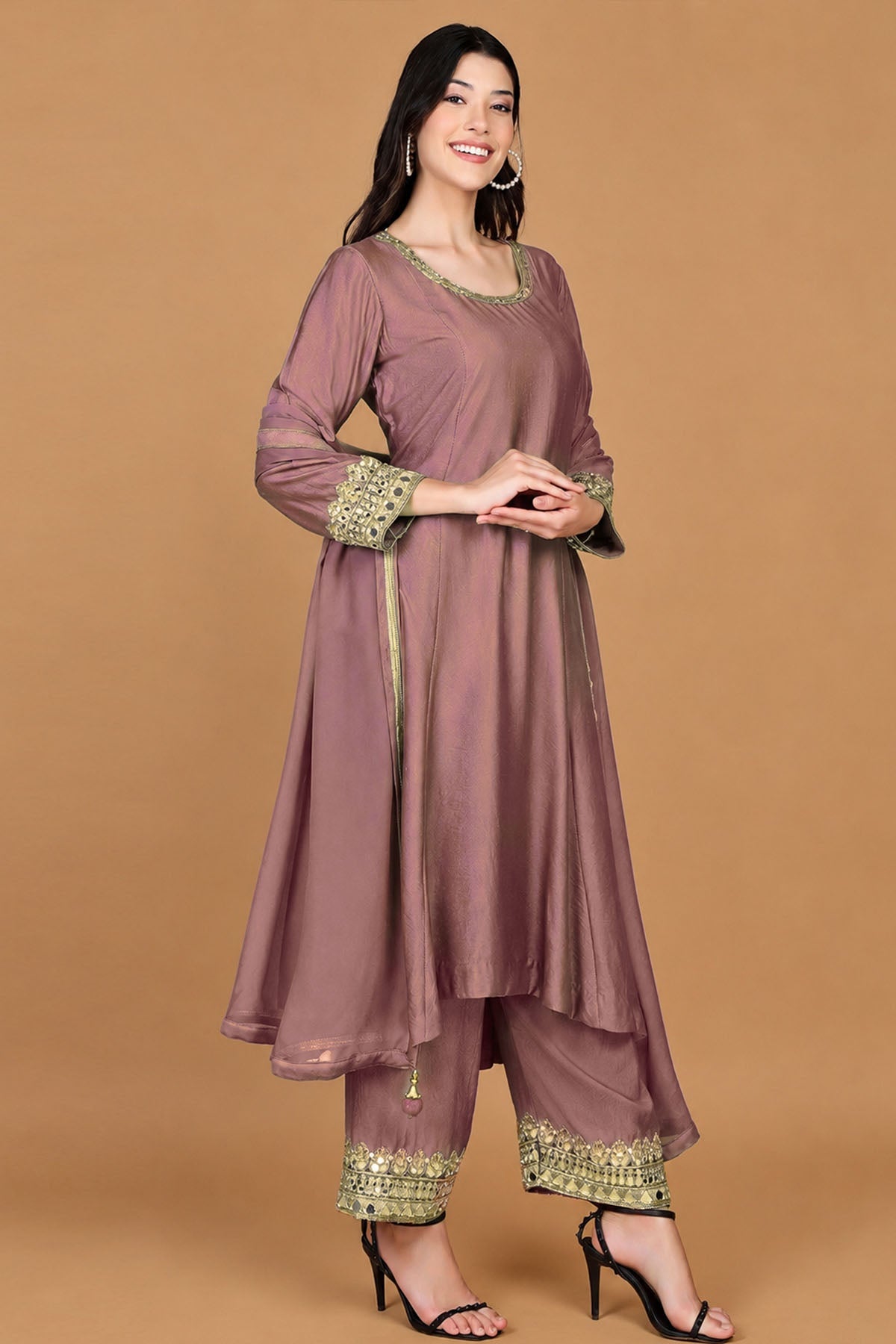 Buy Pink Self Katan Silk Kurta Set for women by Milu Madan online available at scrollnshops