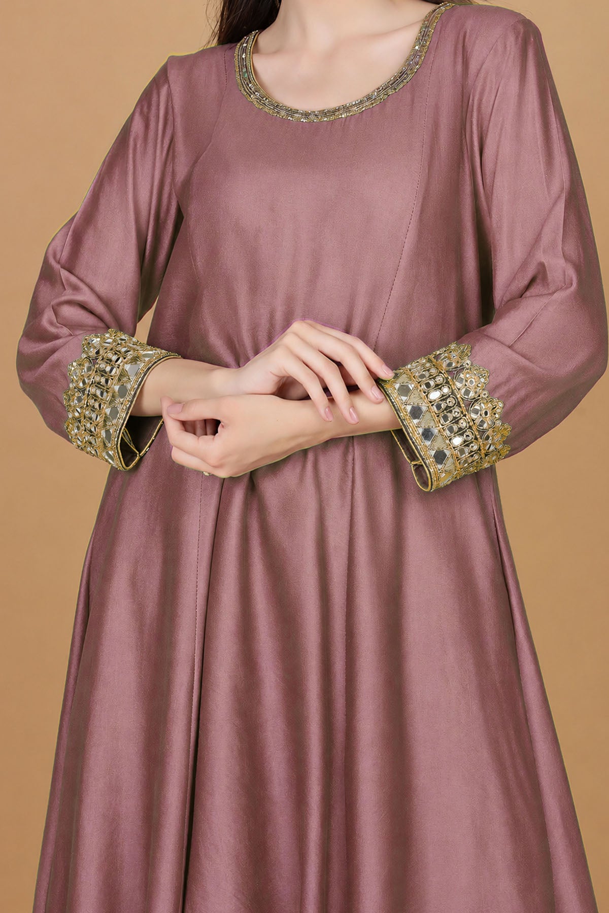 Pink Self Katan Silk Kurta Set