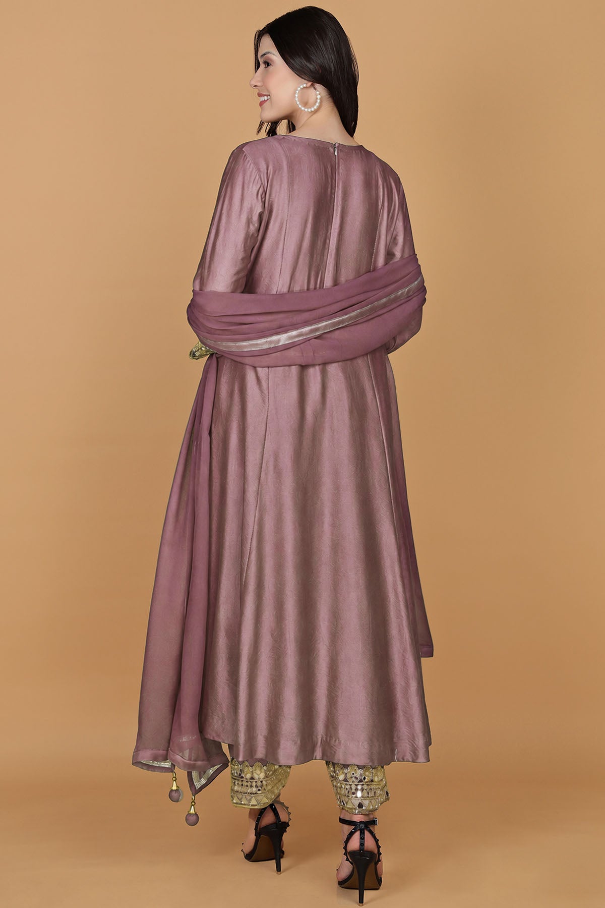 Pink Self Katan Silk Kurta Set