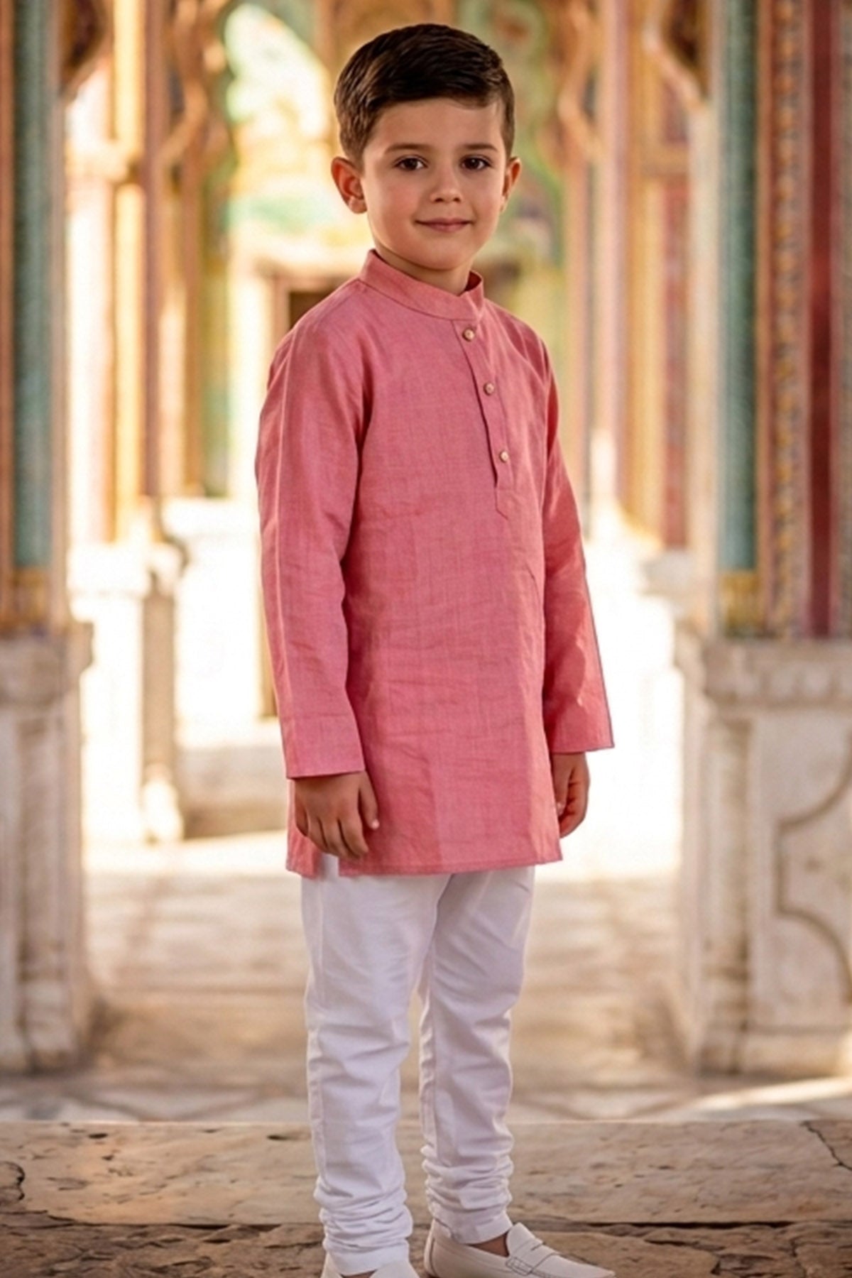 Buy Pink Self Textured Kurta Set for Kid by ViYa online available at scrollnshops