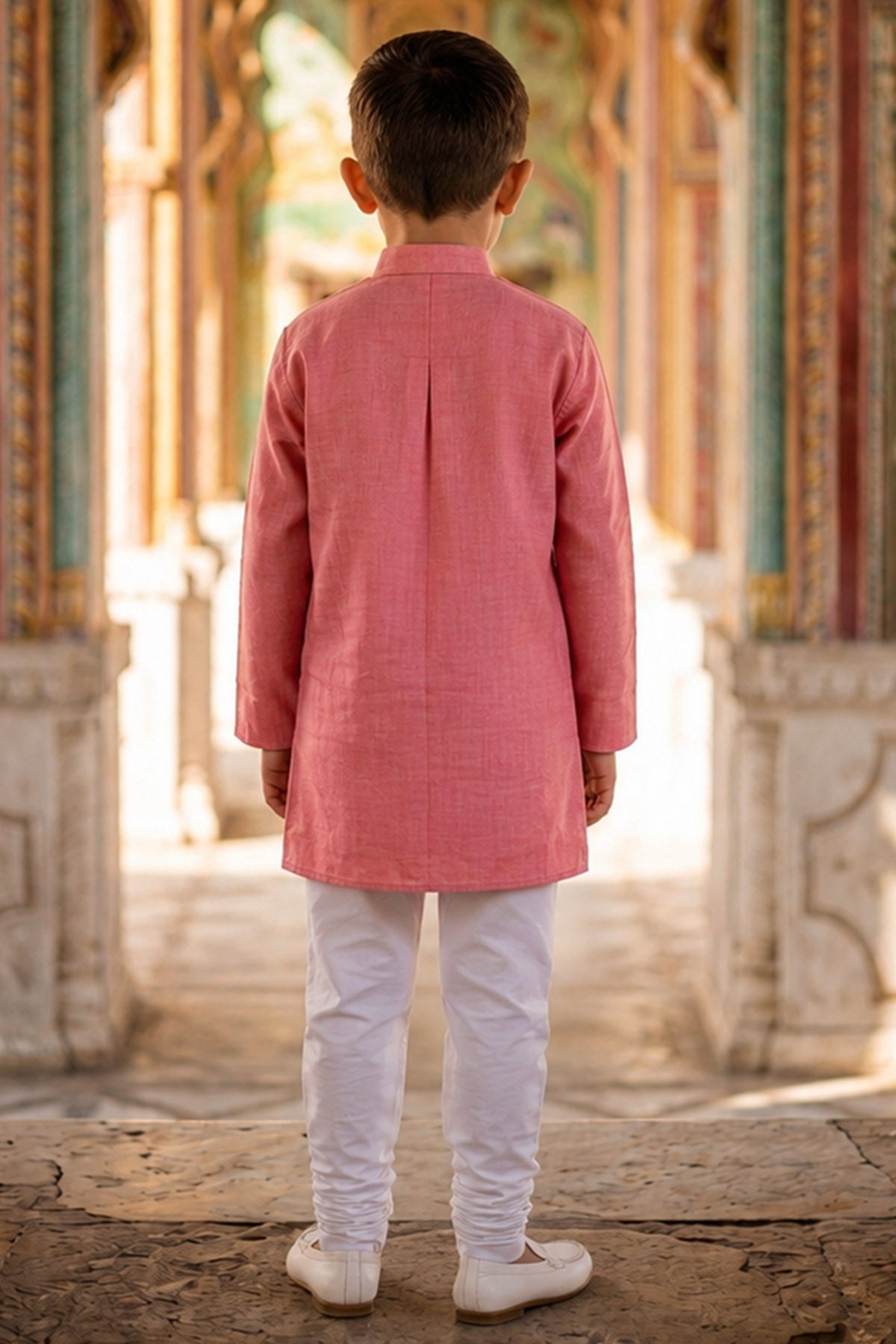 Pink Self Textured Kurta Set