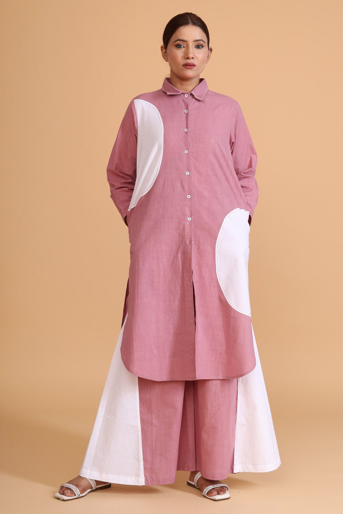 Pink Semi Circle Tunic Co-ord Set - Casual Elegance at ScrollnShops