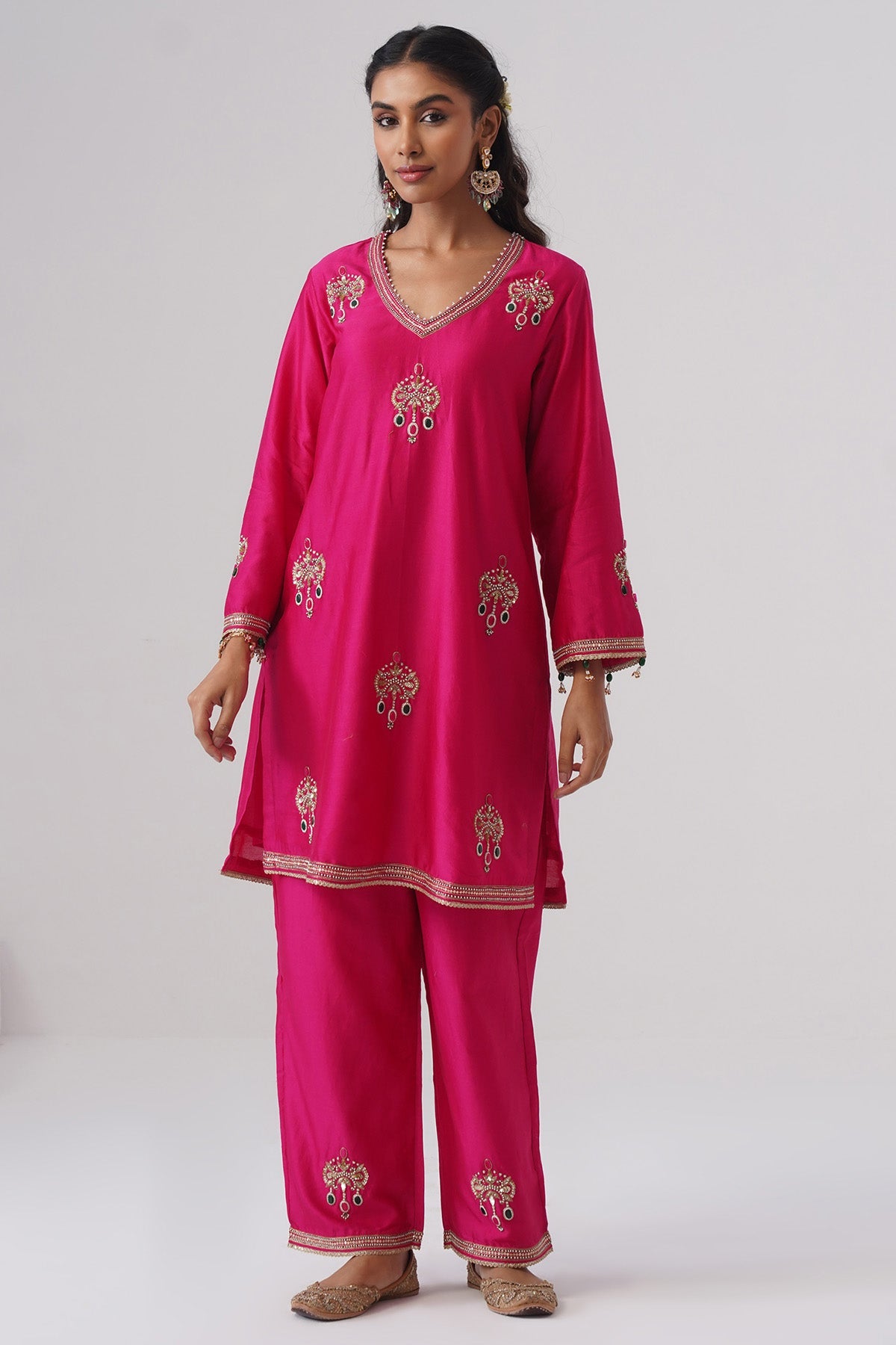 Buy Pink Semi Stoned Kurta & Pants for women by Ugna by Unnati online available at scrollnshops