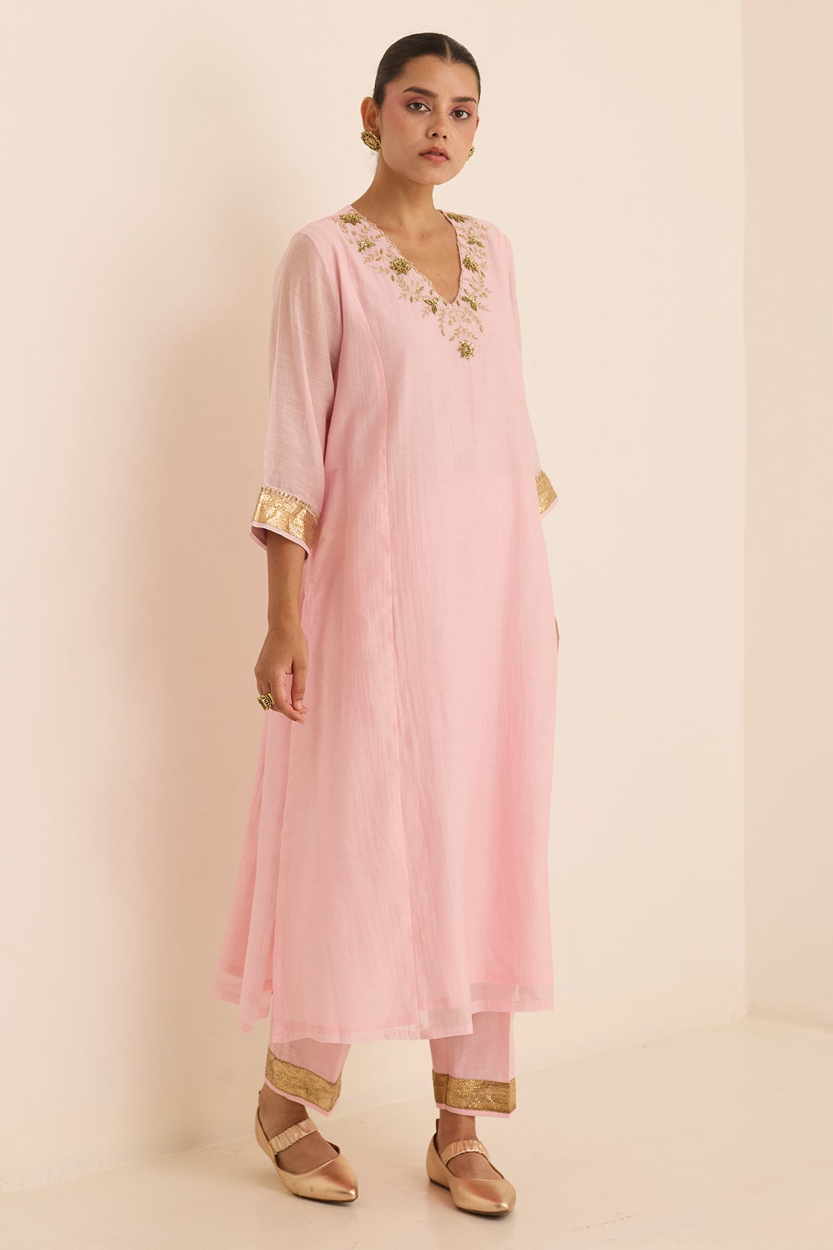 Pink Sequin Chanderi Kurta Set