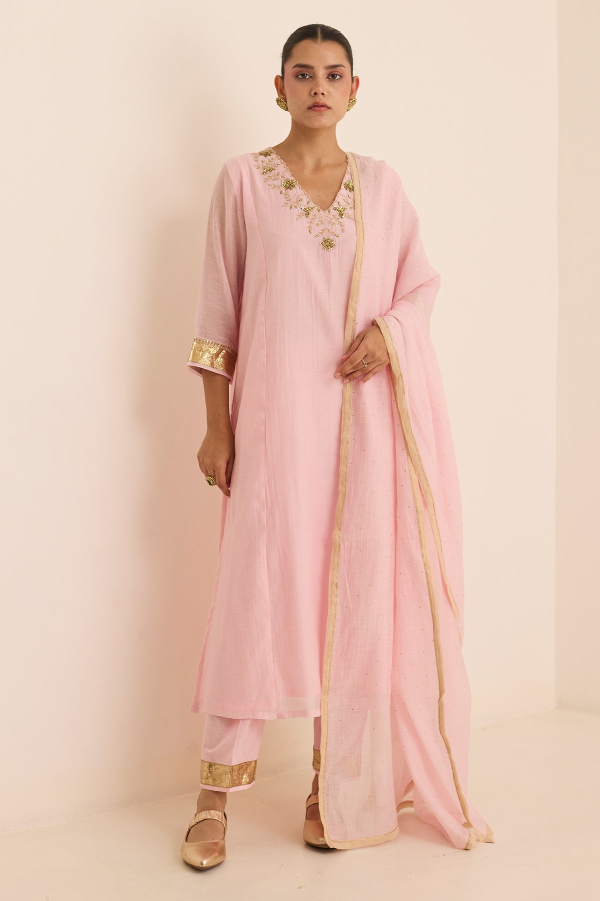 Buy Pink Sequin Chanderi Kurta Set by Juanita For women Online at Scrollnshops