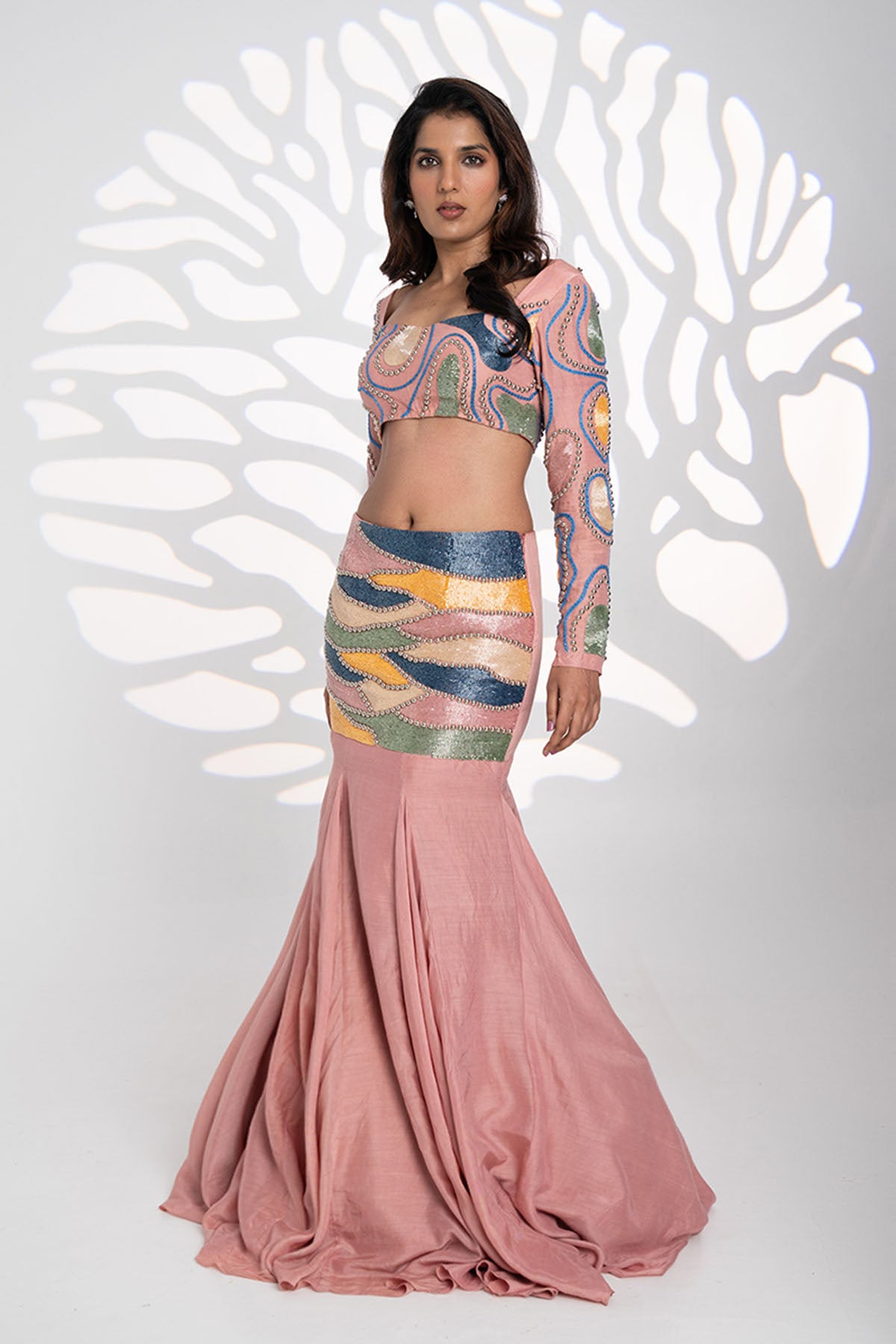 Pink Sequins Bead Lehenga Set