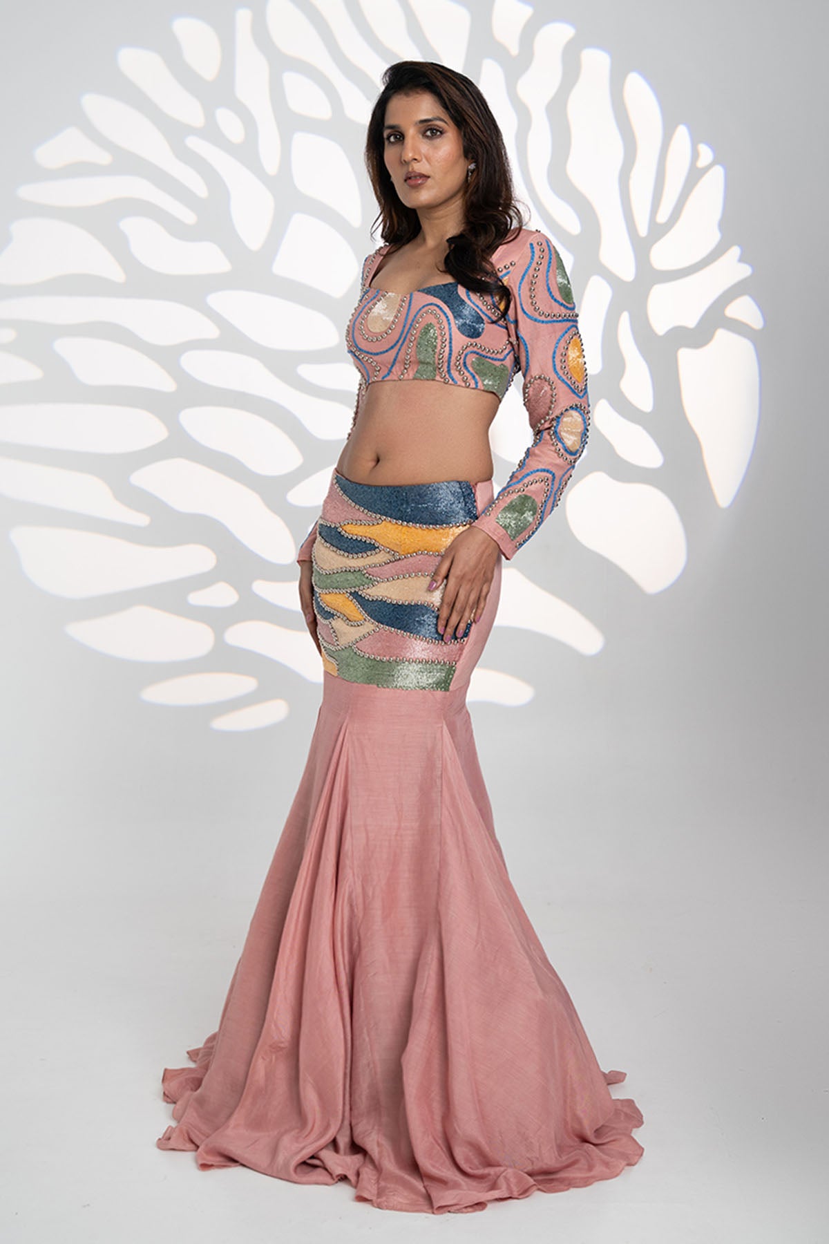 Pink Sequins Bead Lehenga Set