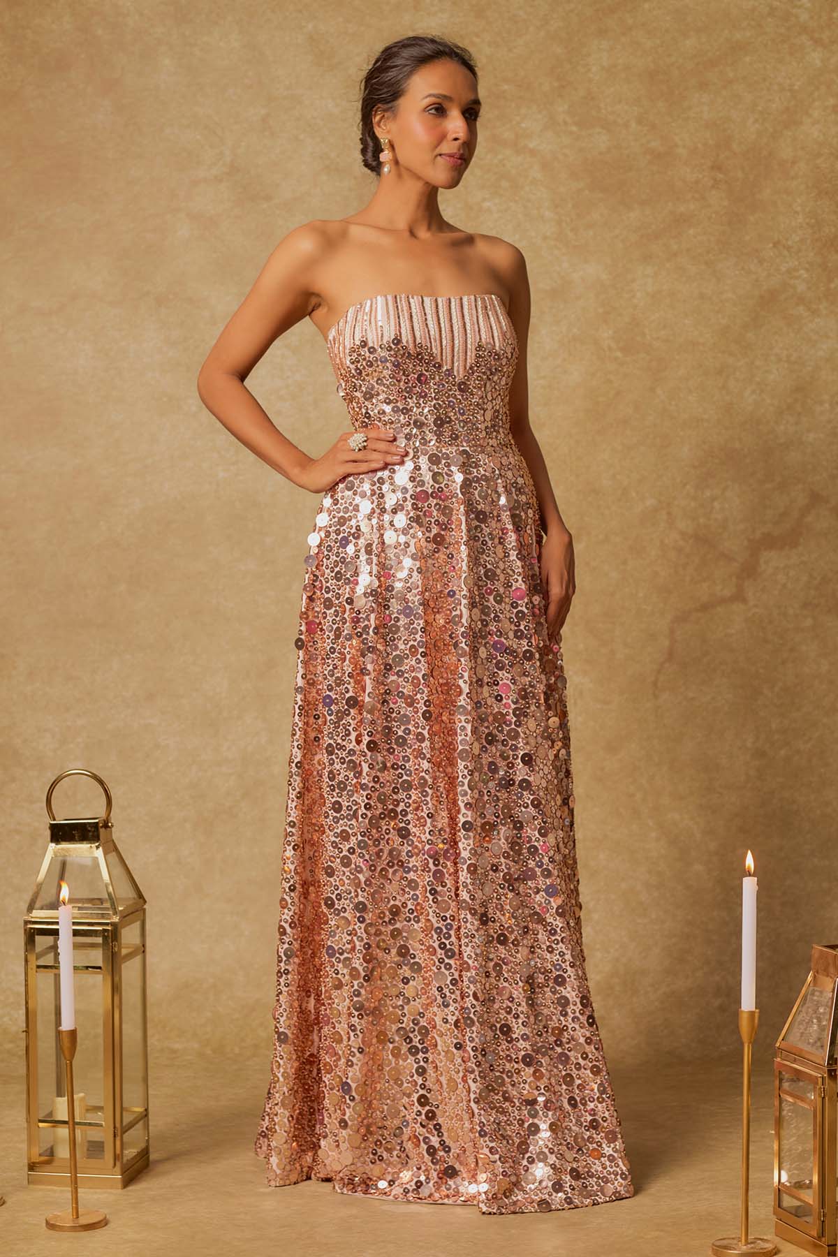 Pink Sequins Embroidered Gown
