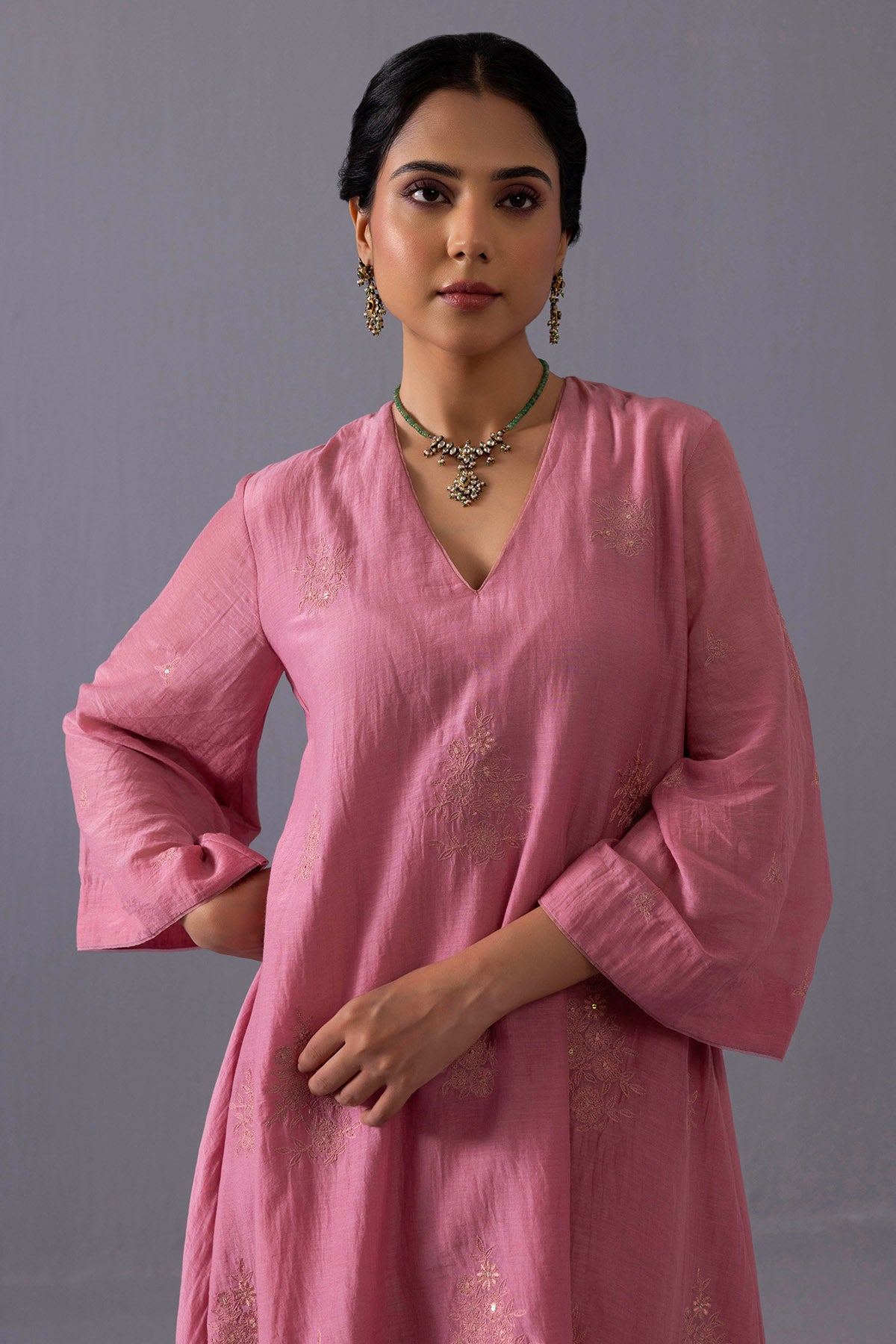 Pink Sequins Floral Kurta Set