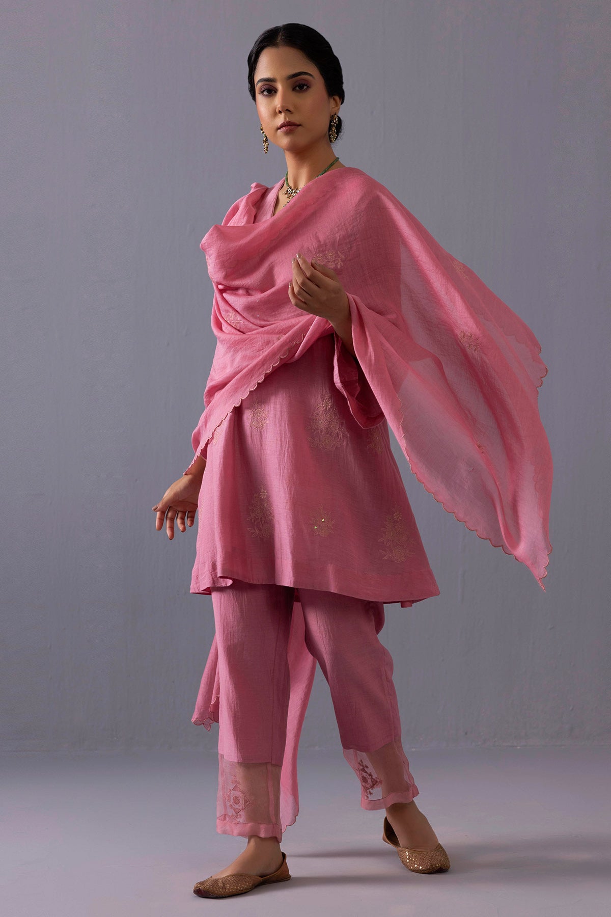 Pink Sequins Floral Kurta Set