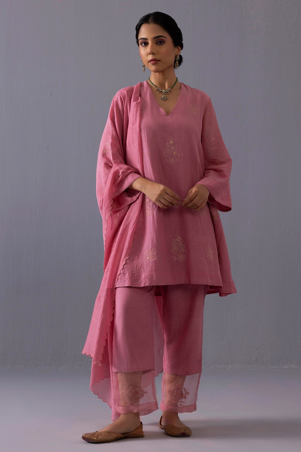 Buy Pink Sequins Floral Kurta Set for women online available at ScrollnShops