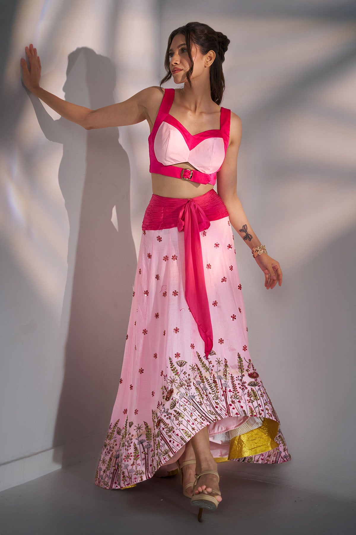 Buy Pink Sequins Indo-Western Set for women by Ricka Gauba online available at scrollnshops