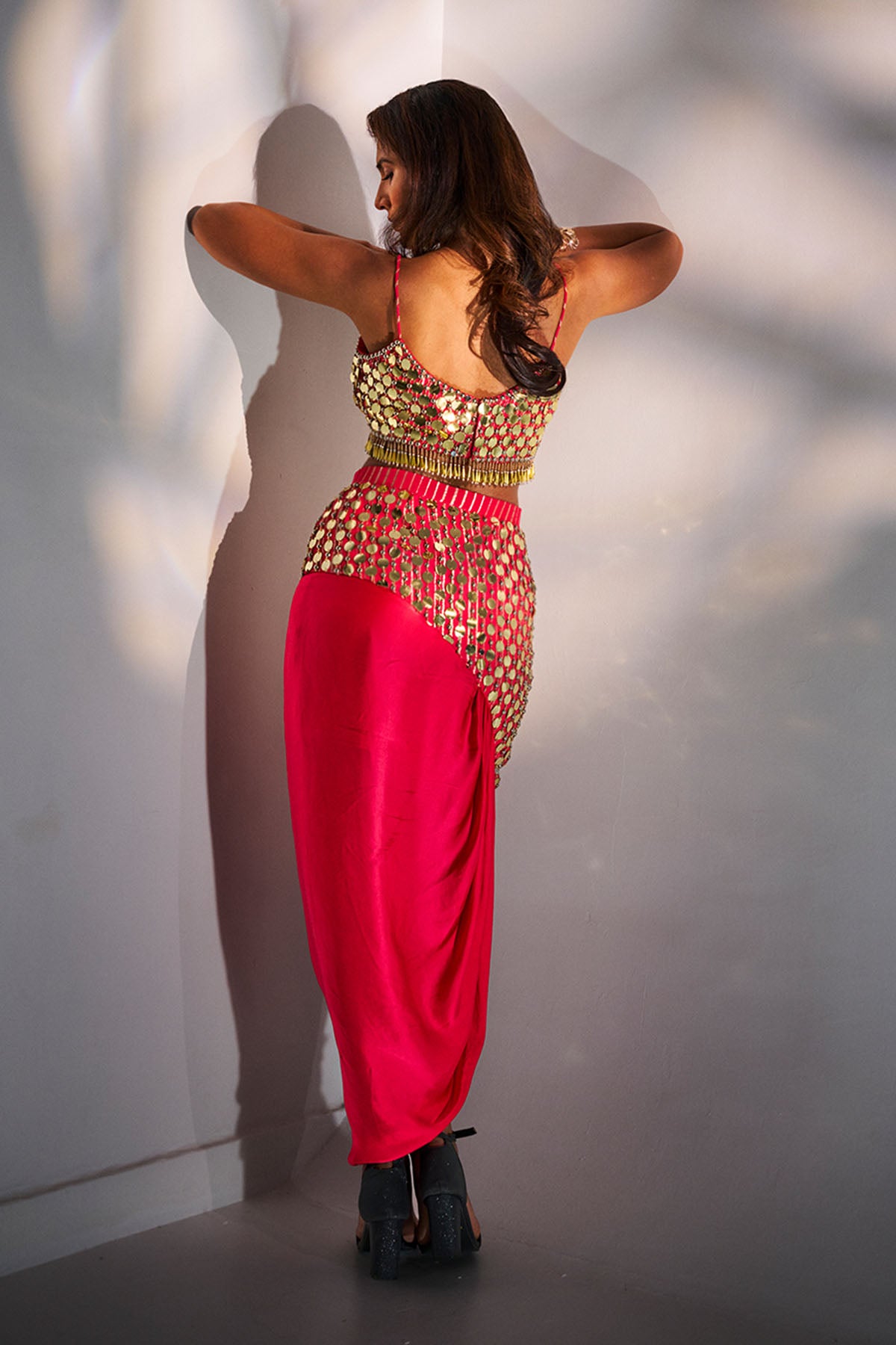 Pink Sequins & Moti Skirt set