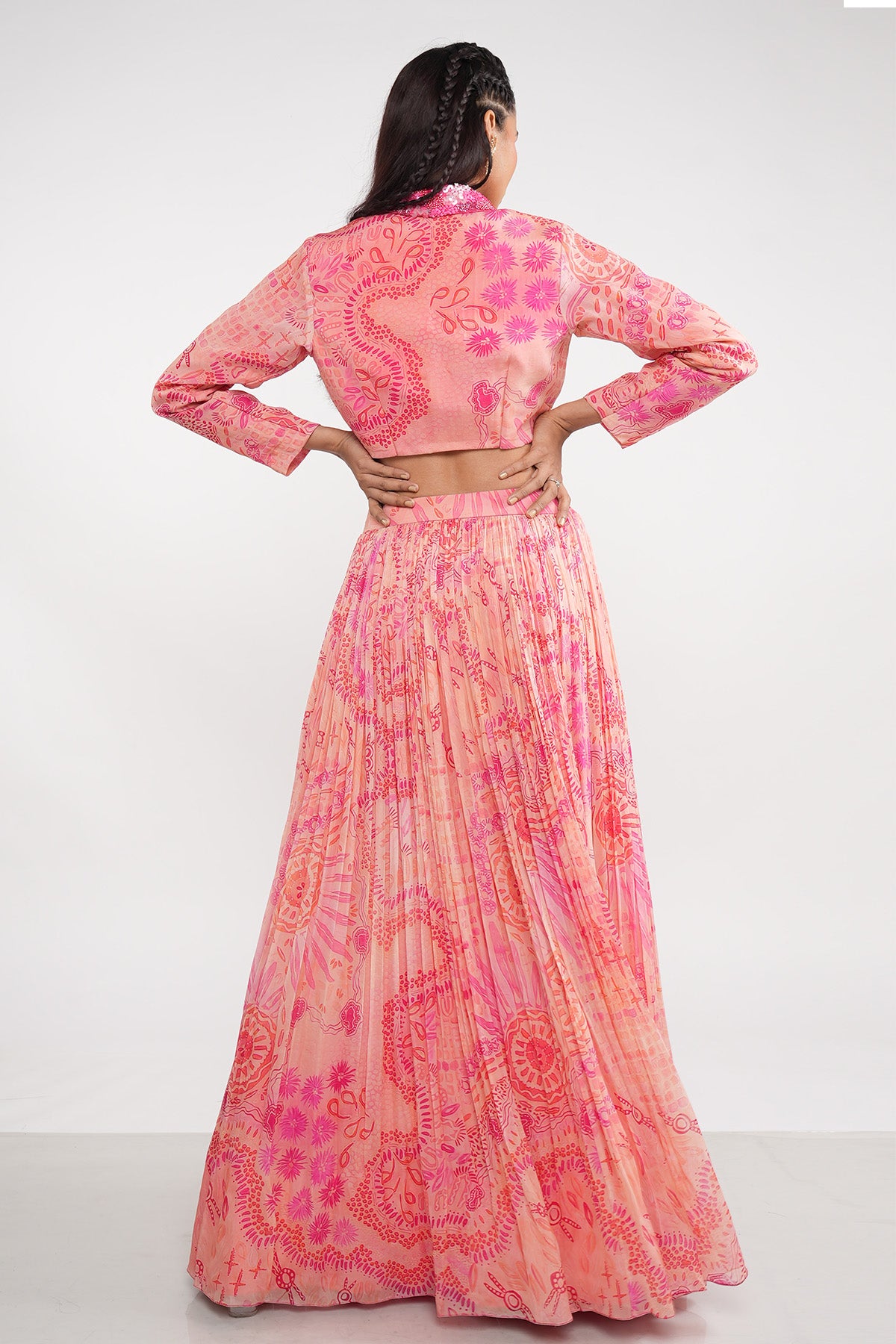 Pink Sequins Organza Lehenga Set