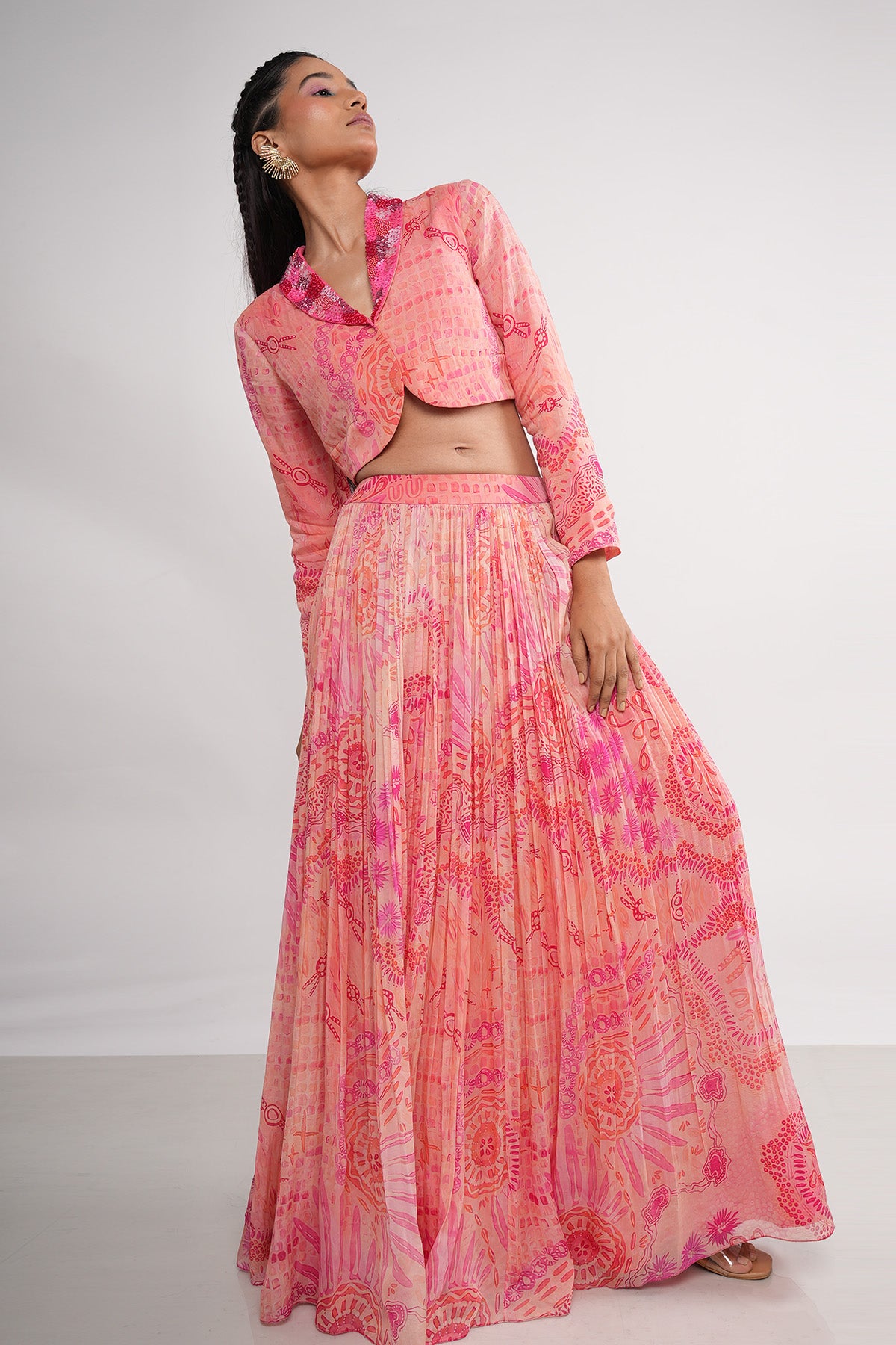 Pink Sequins Organza Lehenga Set