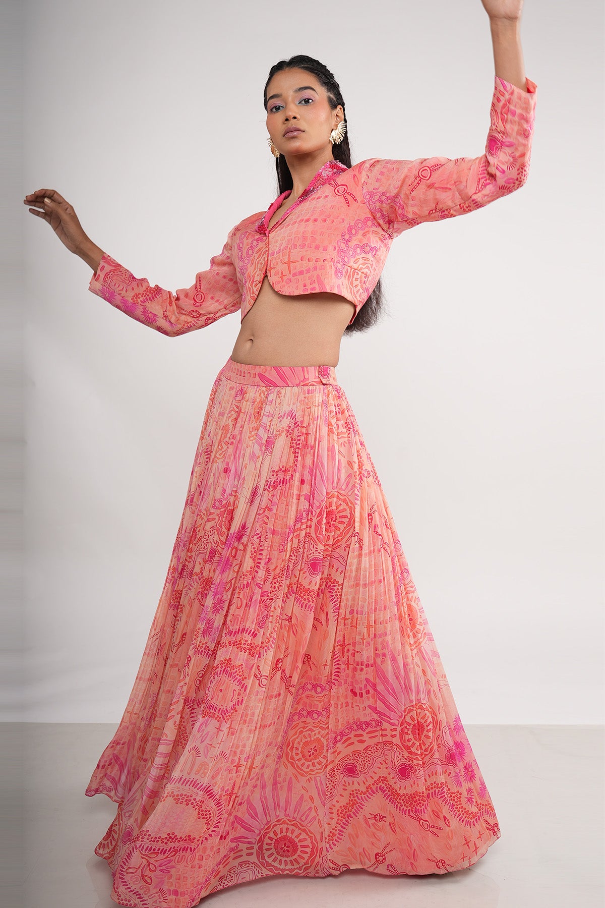 Pink Sequins Organza Lehenga Set