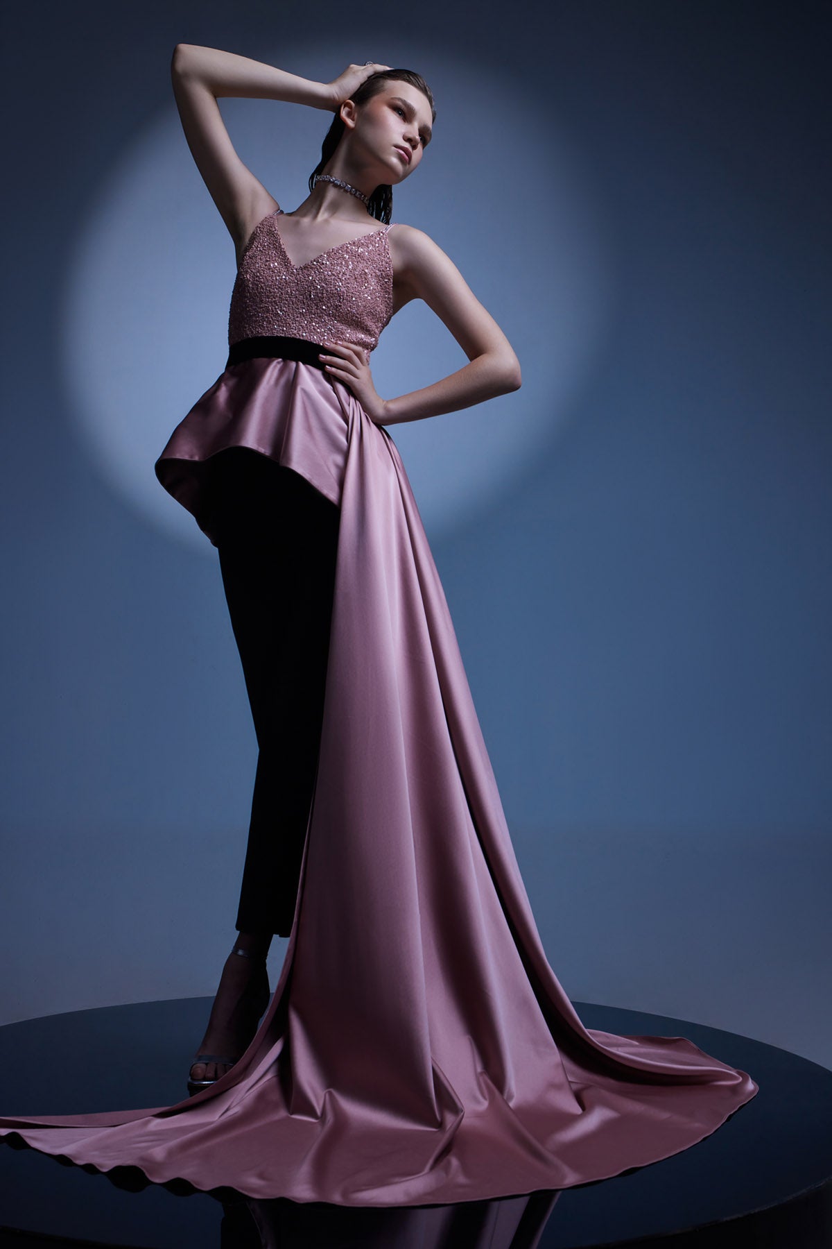 Pink Sequins Peplum Top & Pants