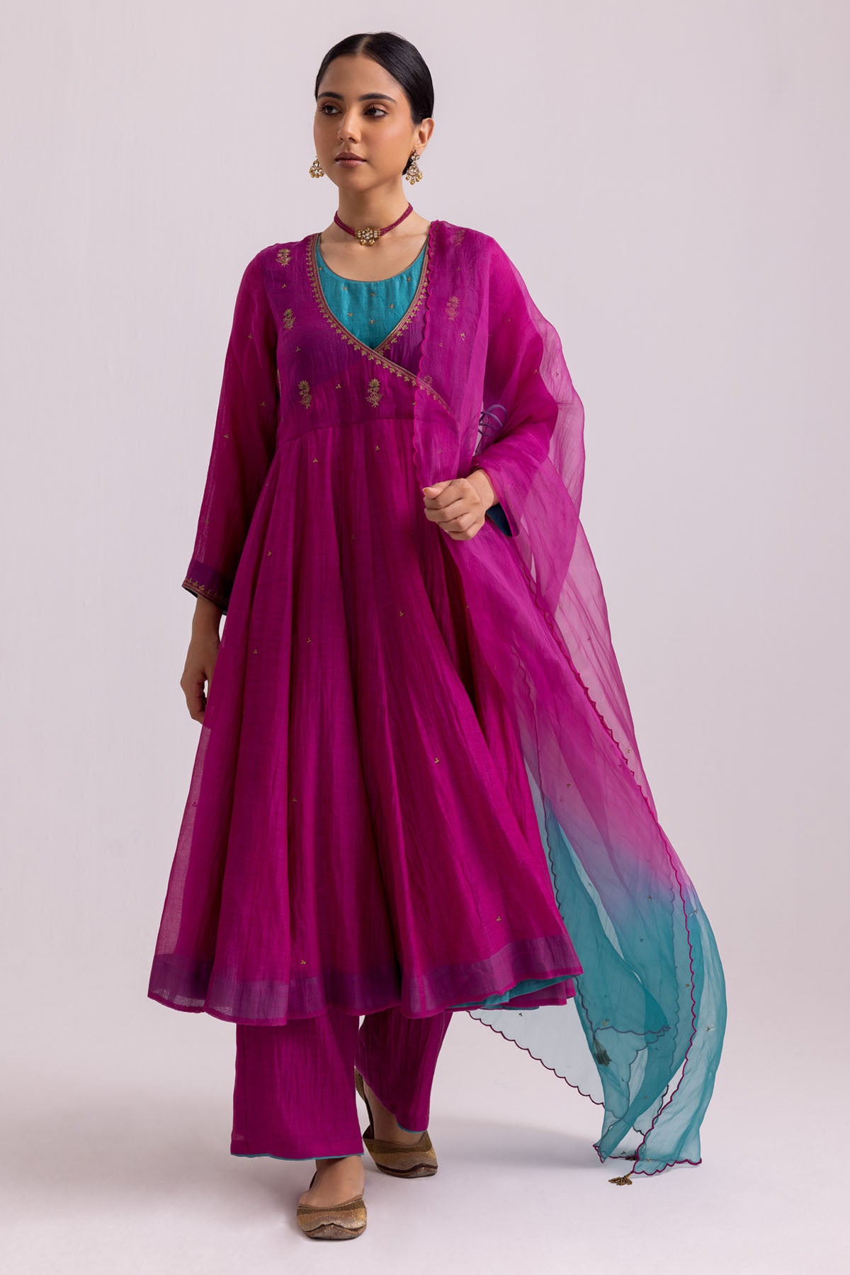 Pink Sequins Work Anarkali Set