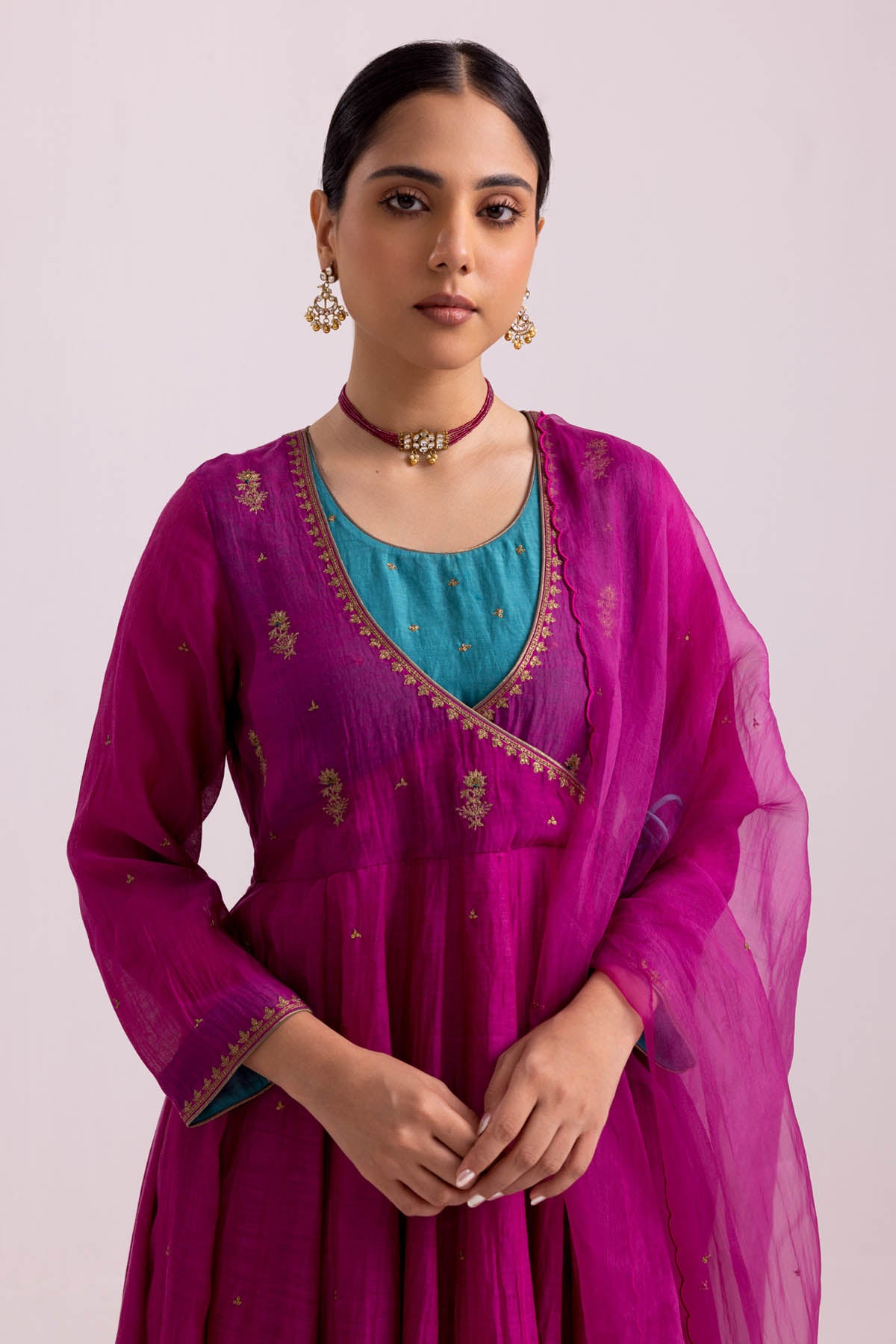 Pink Sequins Work Anarkali Set