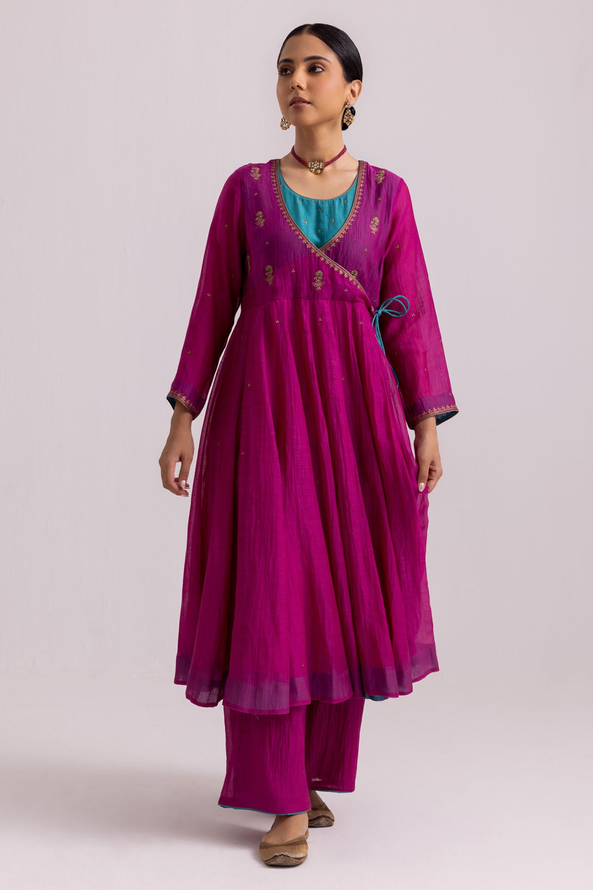 Pink Sequins Work Anarkali Set