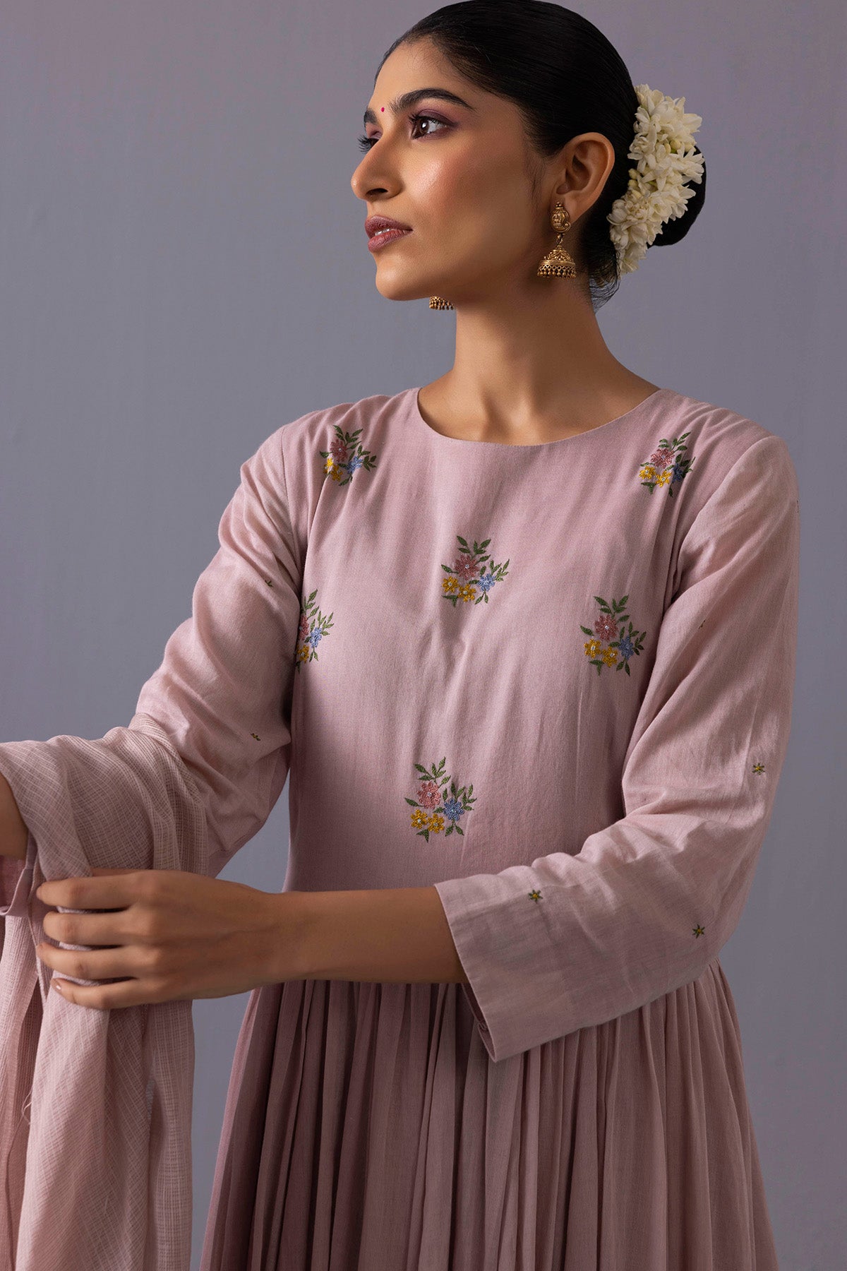 Pink Flared Anarkali Set