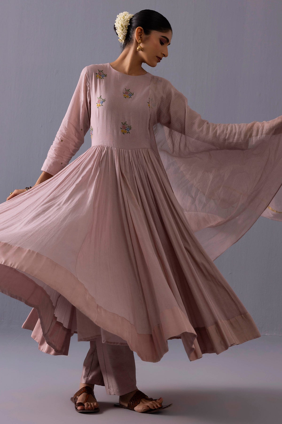 Pink Flared Anarkali Set