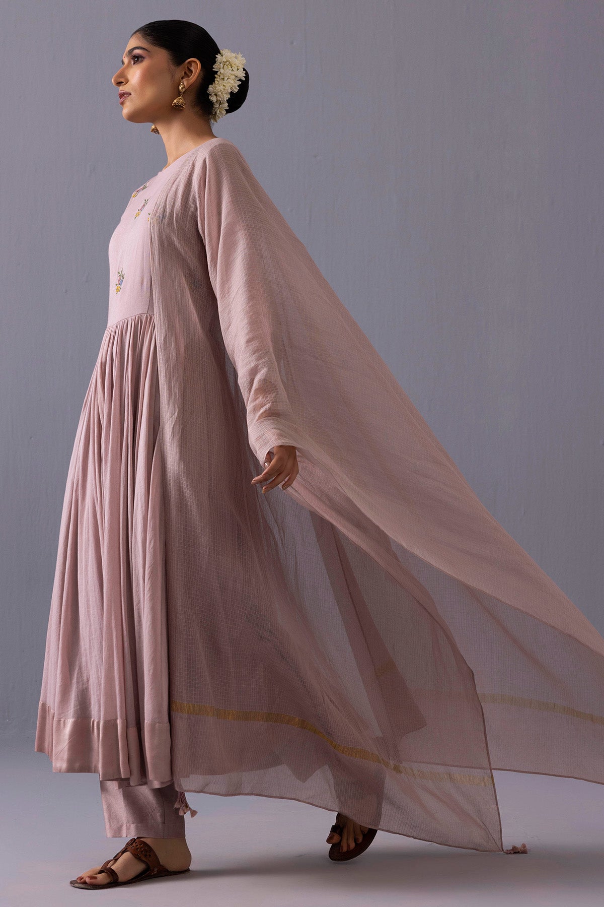 Pink Flared Anarkali Set