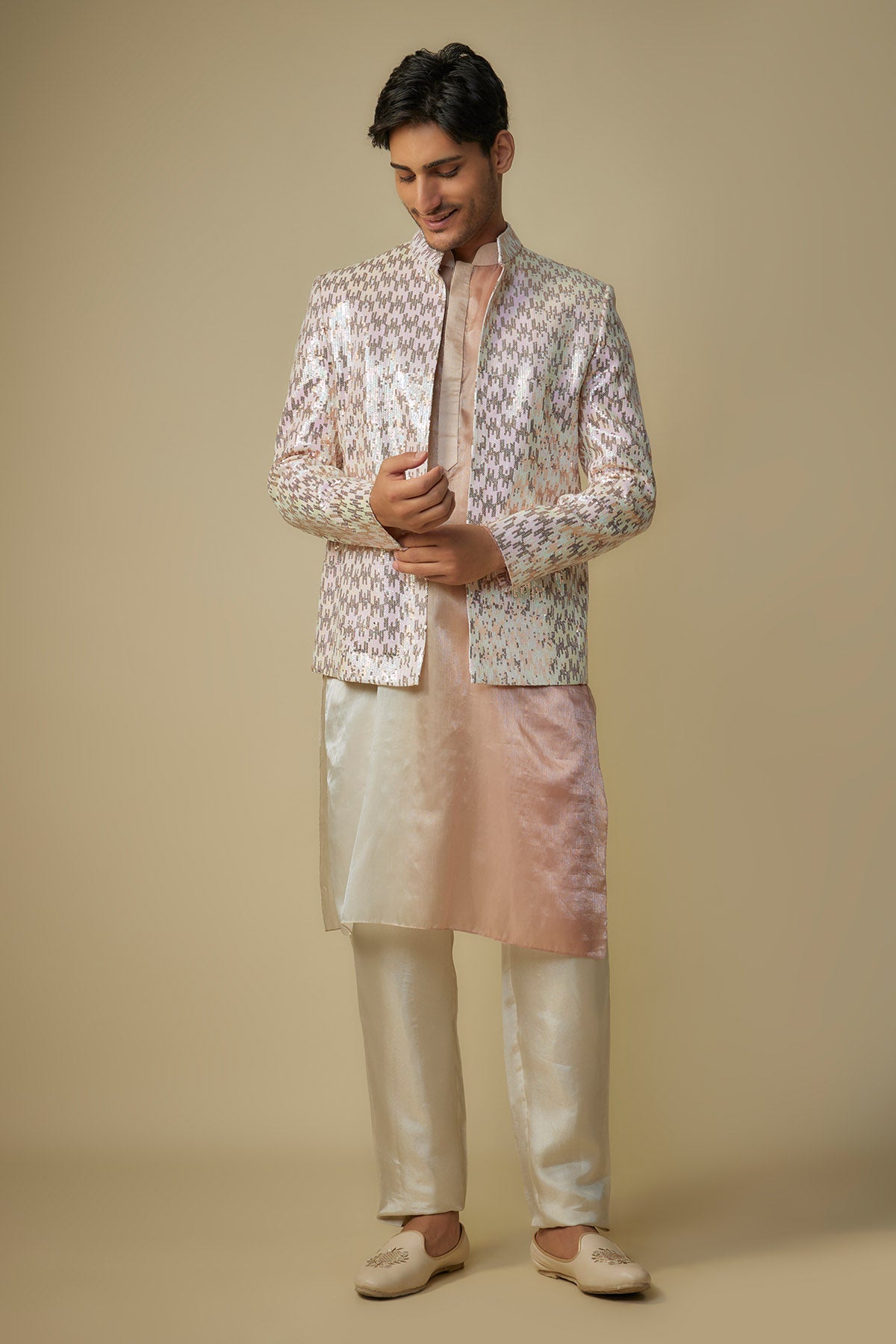 Buy Pink Sequins Work Jacket Set by Masumi Mewawalla for men online at ScrollnShops