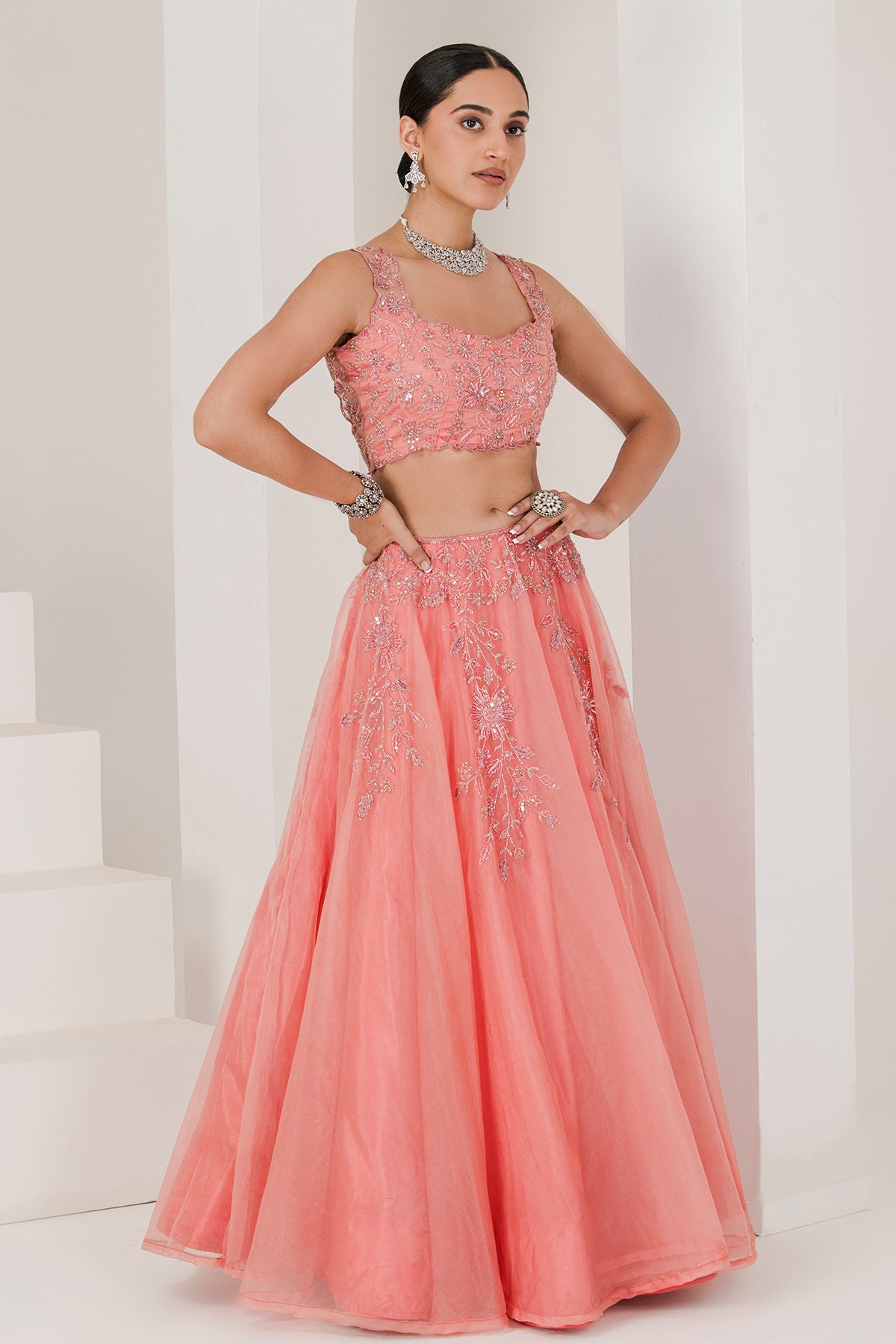 Pink Sequins Work Lehenga Set